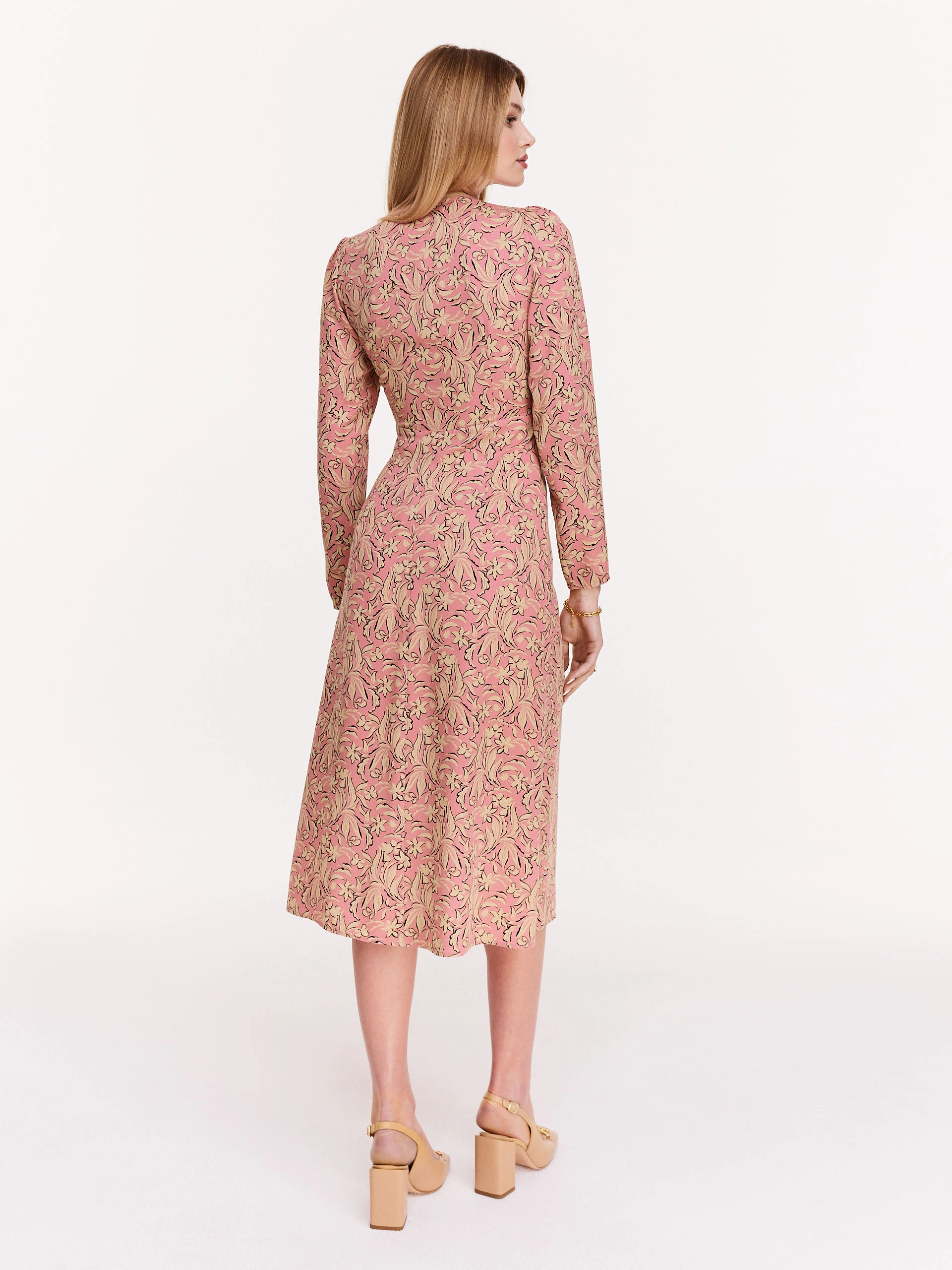 Pink floral pattern midi dress