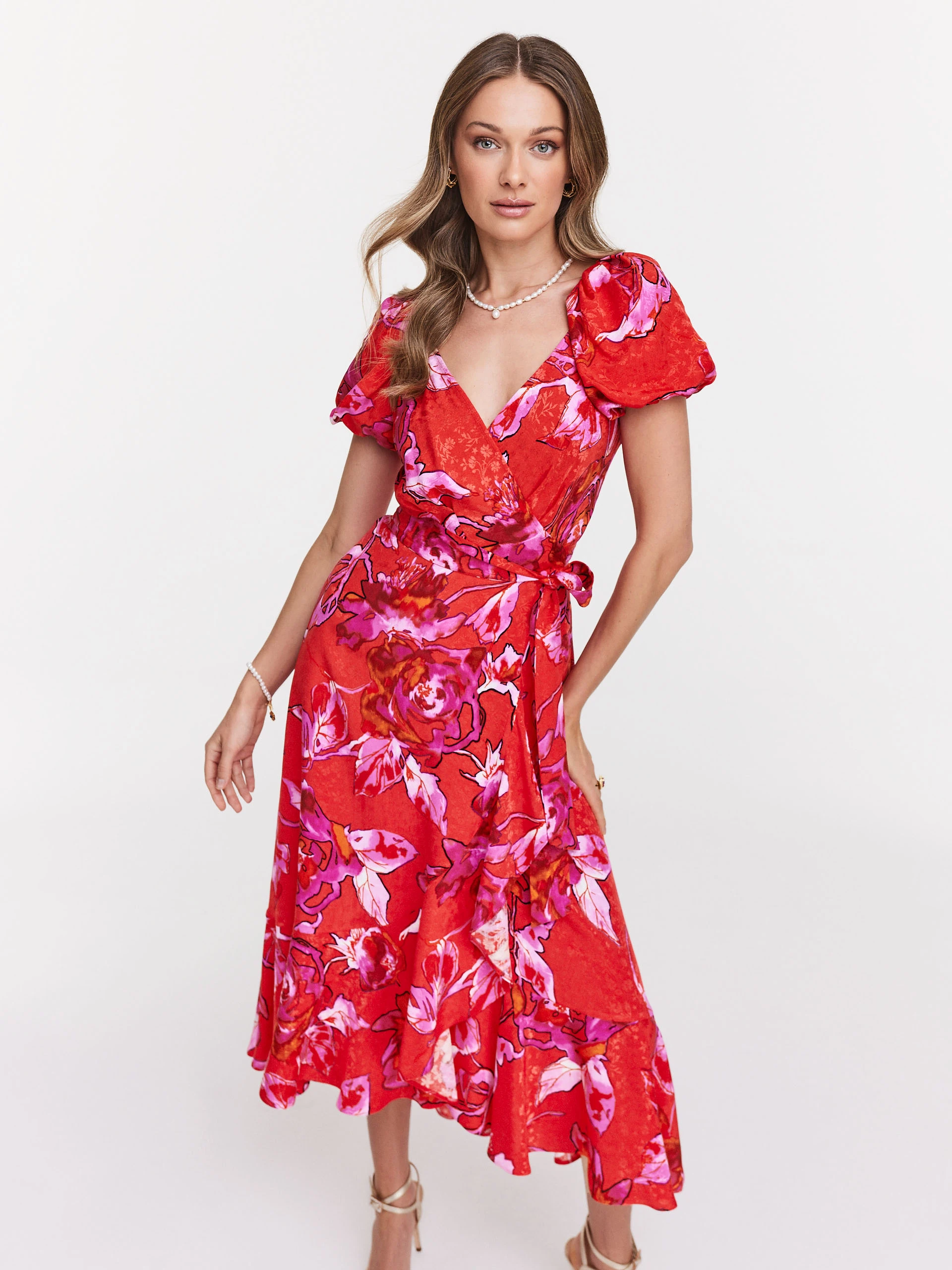 Red dress with buff sleeves