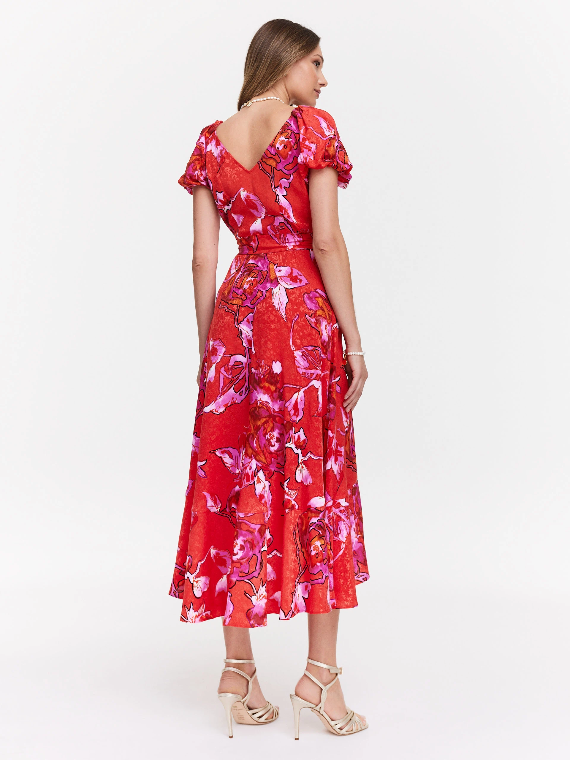Red dress with buff sleeves