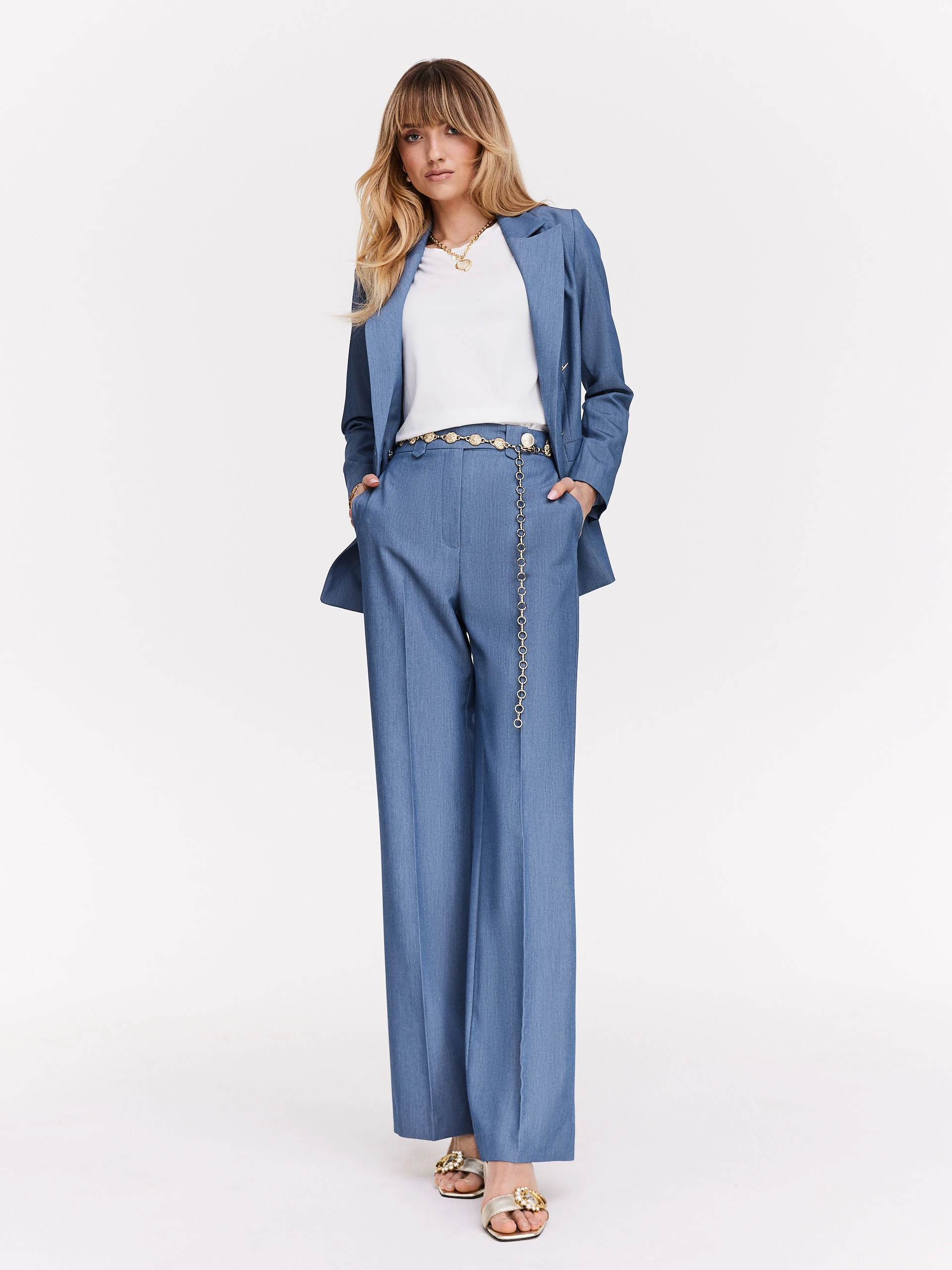 Blue high-waisted cigarette pants