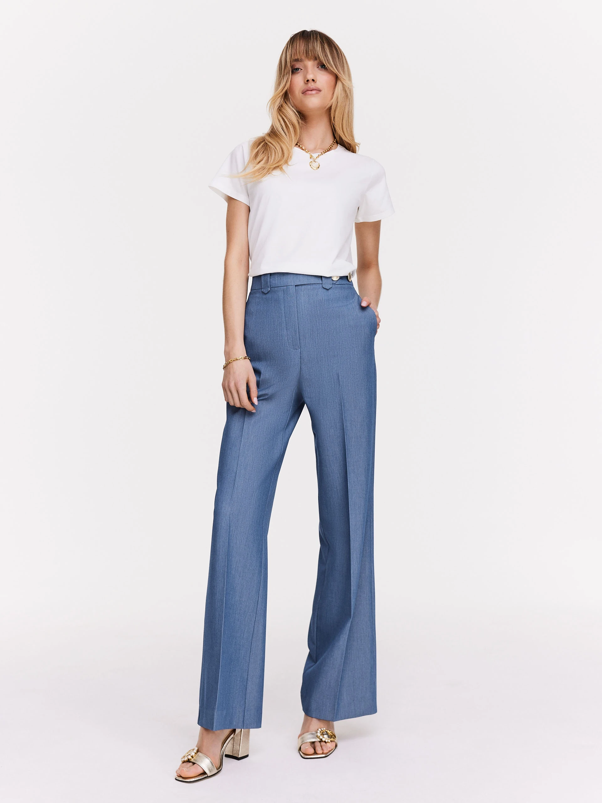 Blue high-waisted cigarette pants