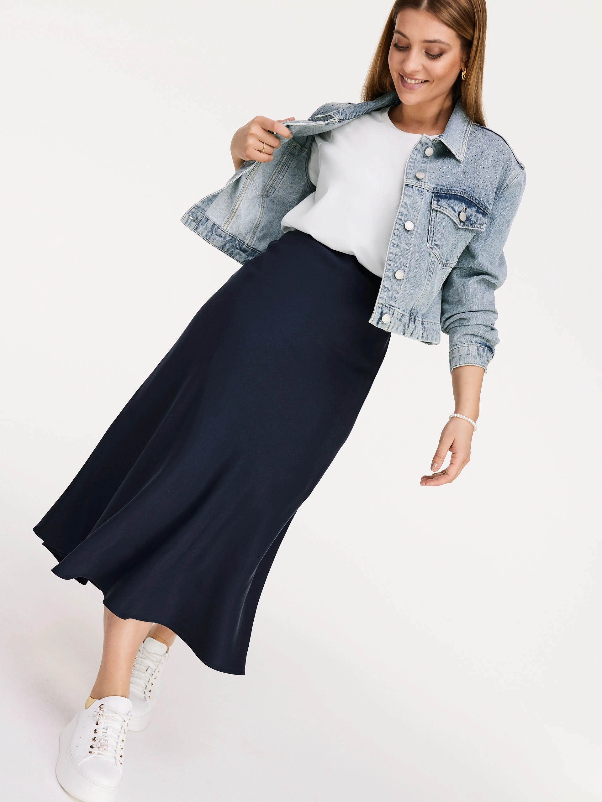 Navy blue midi skirt