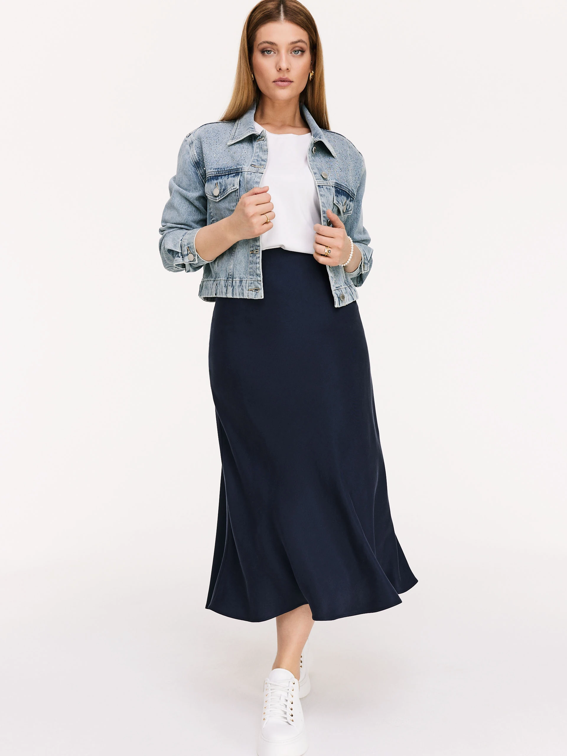 Navy blue midi skirt