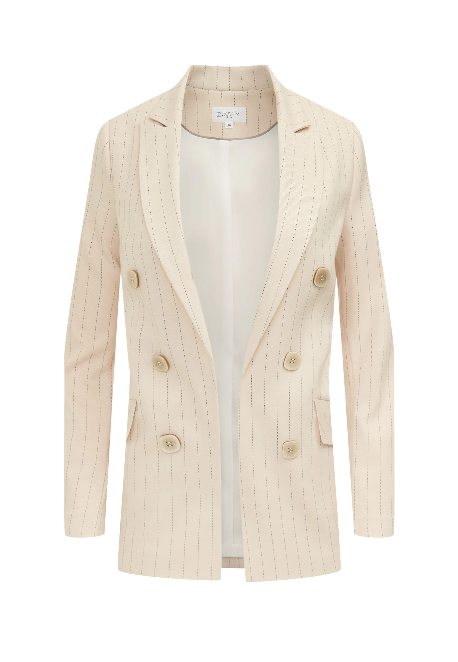 Beige double-breasted blazer in a delicate stripe pattern