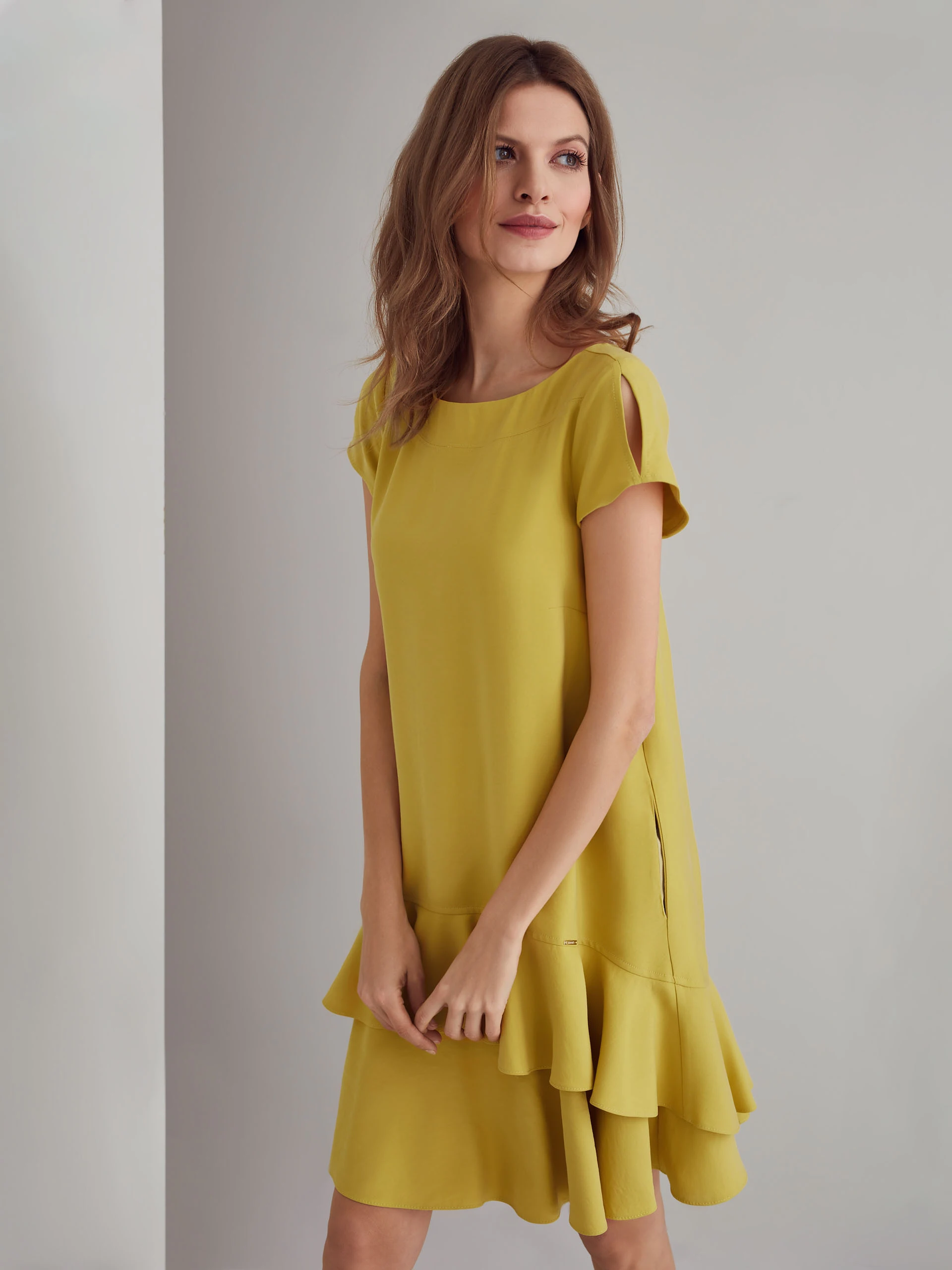 LIME GREEN DRESS WITH RUFFLE