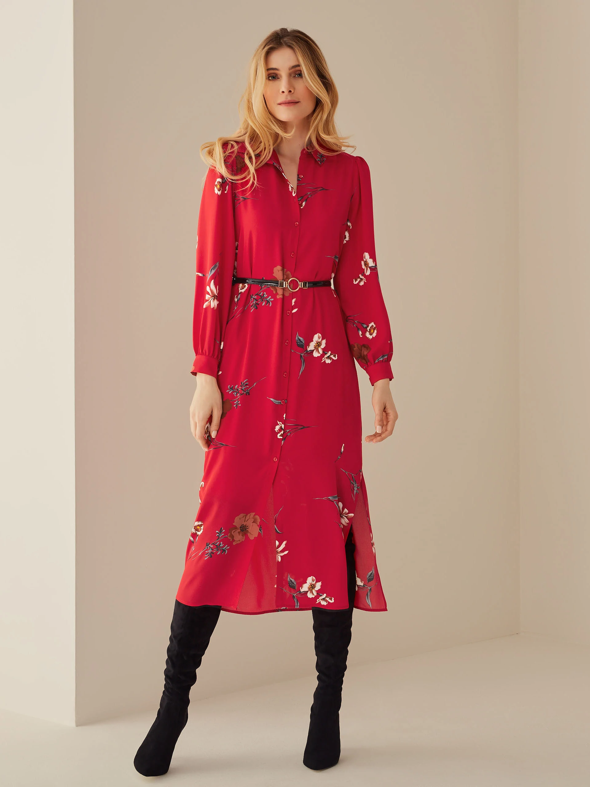 FLORAL SHIRT DRESS