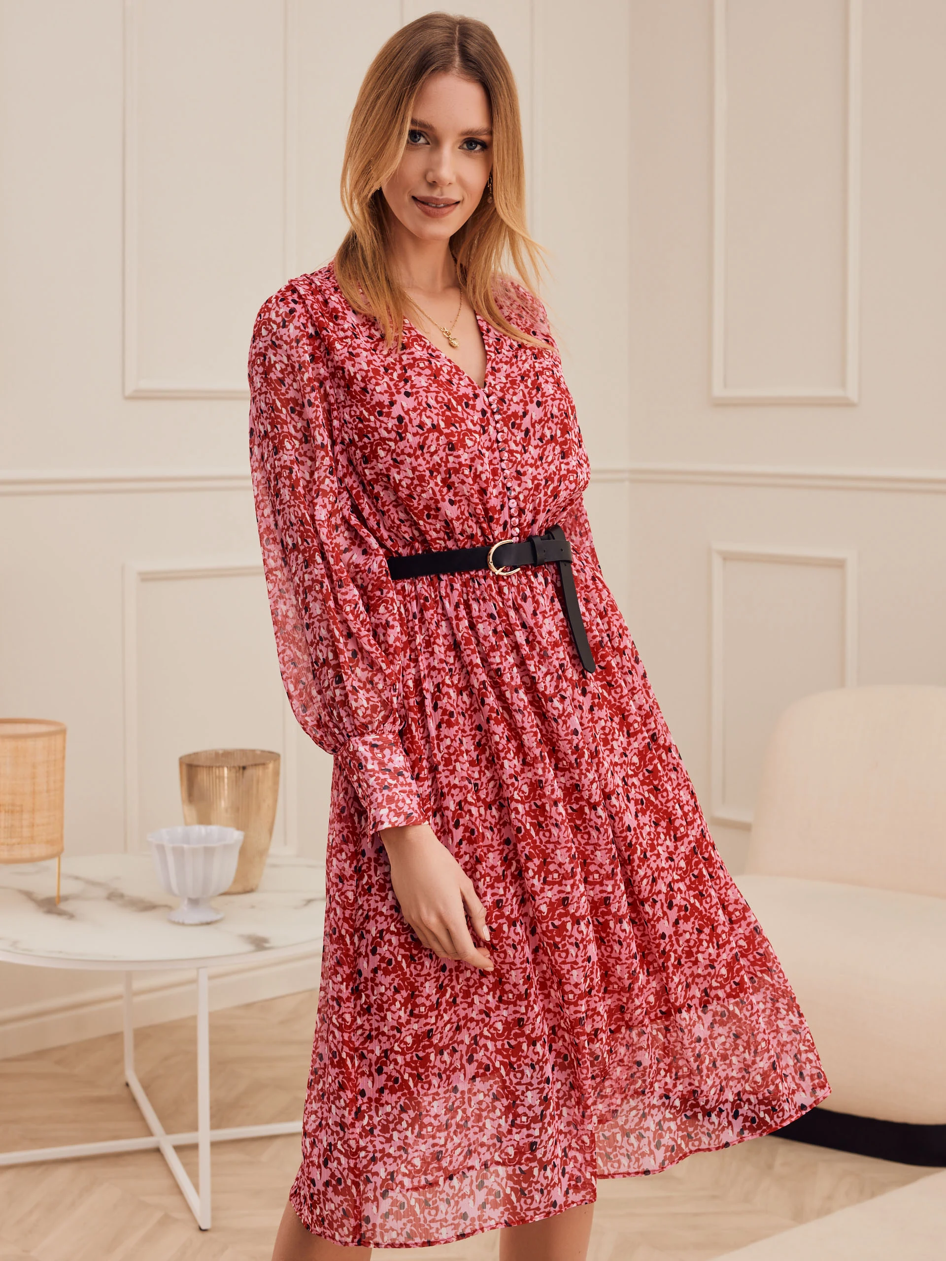 RED DRESS WITH BUTTONS