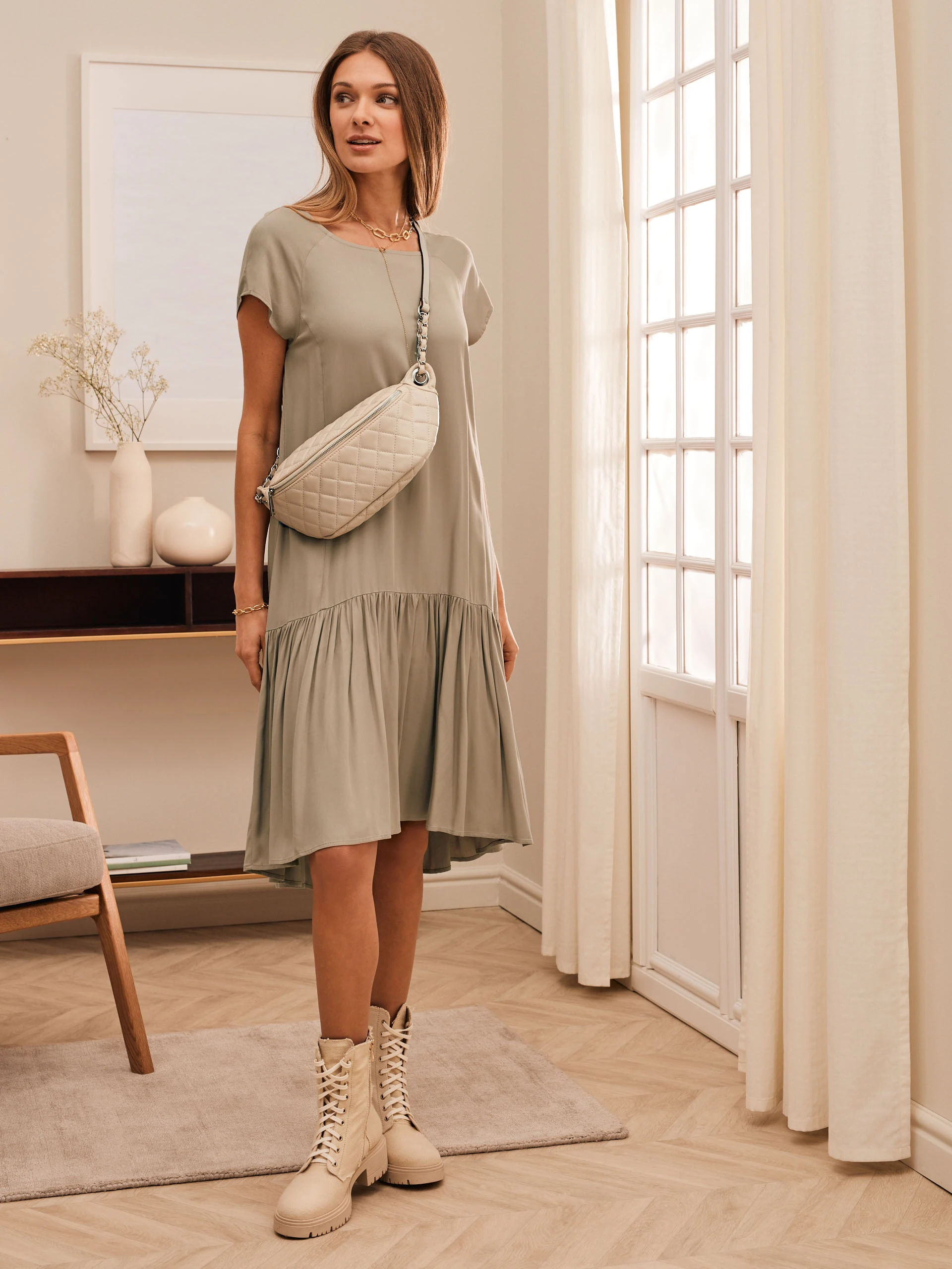 ASYMMETRICAL KHAKI DRESS