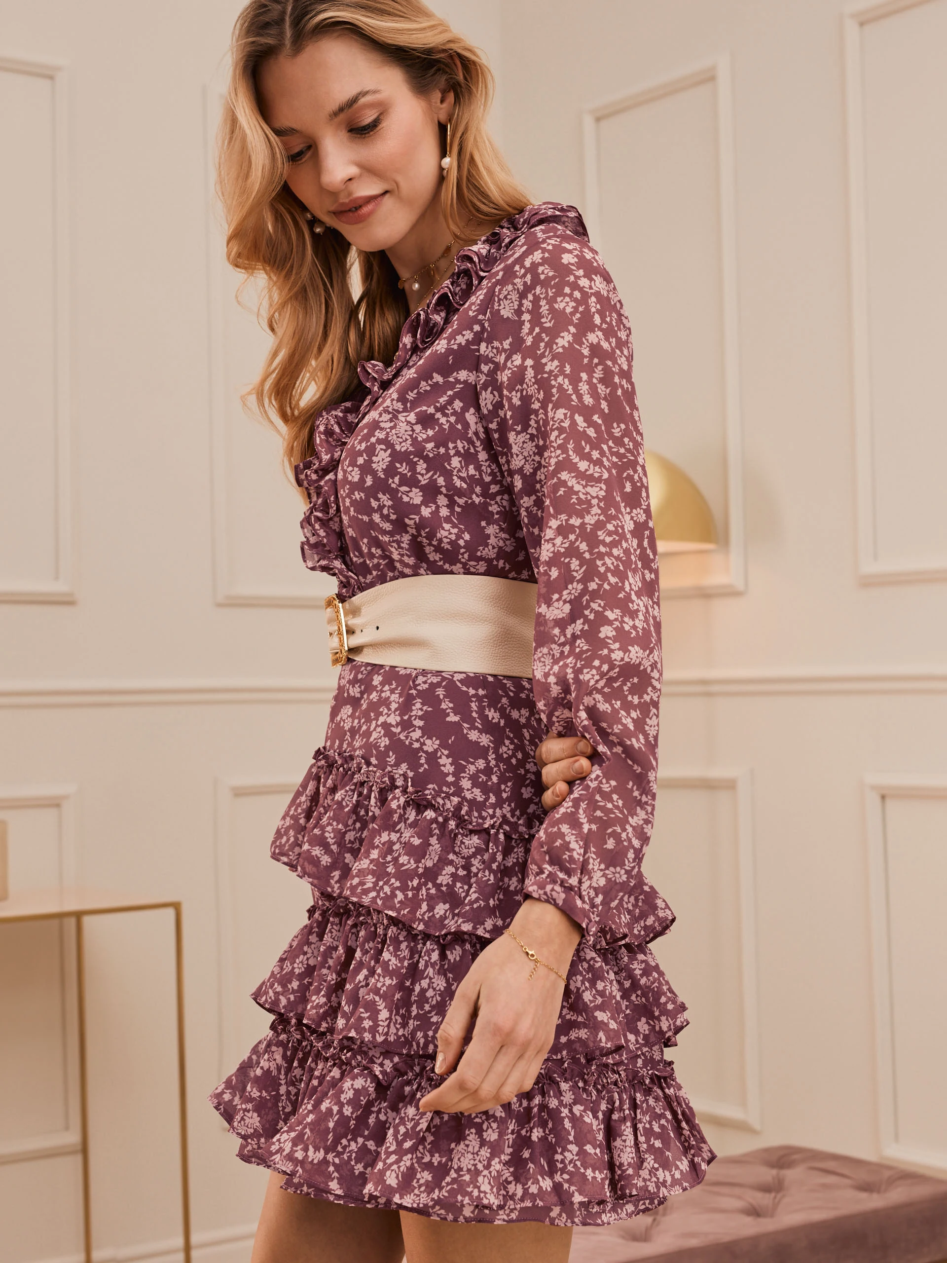 PINK DRESS WITH FINE FLORAL PATTERN