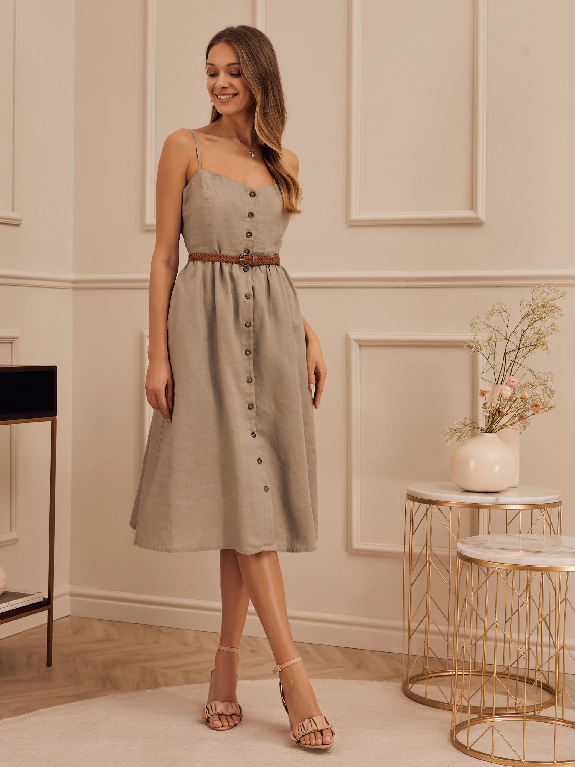 LINEN STRAPLESS DRESS