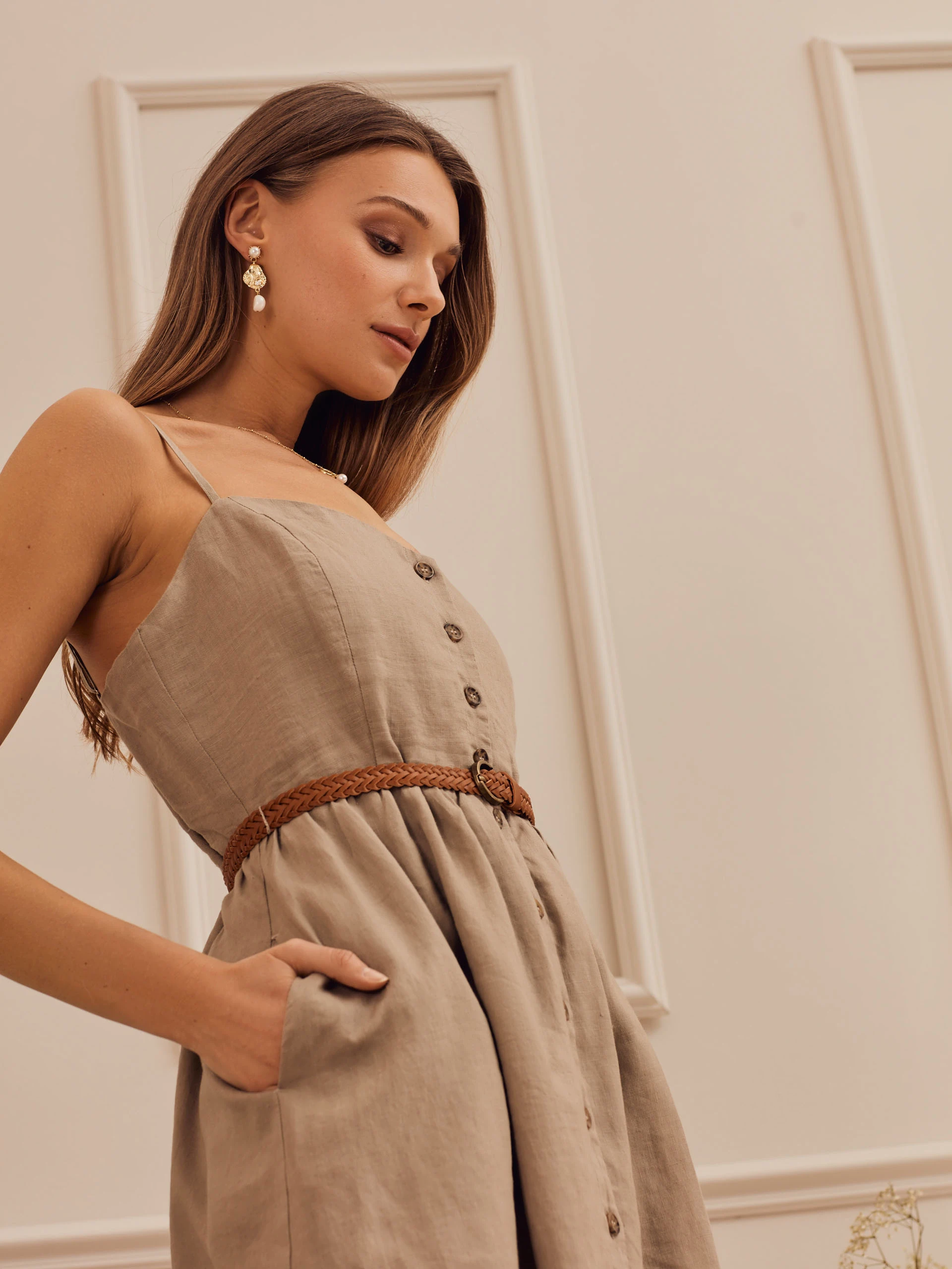 LINEN STRAPLESS DRESS