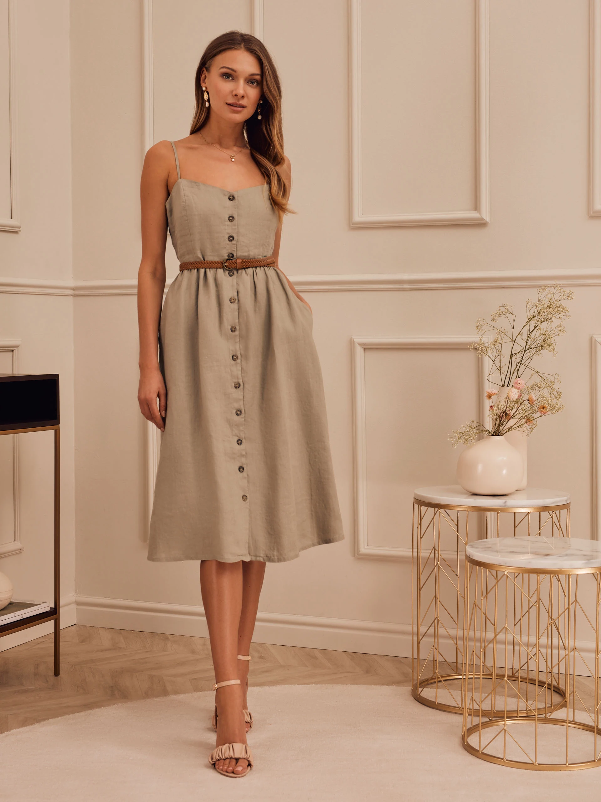 LINEN STRAPLESS DRESS