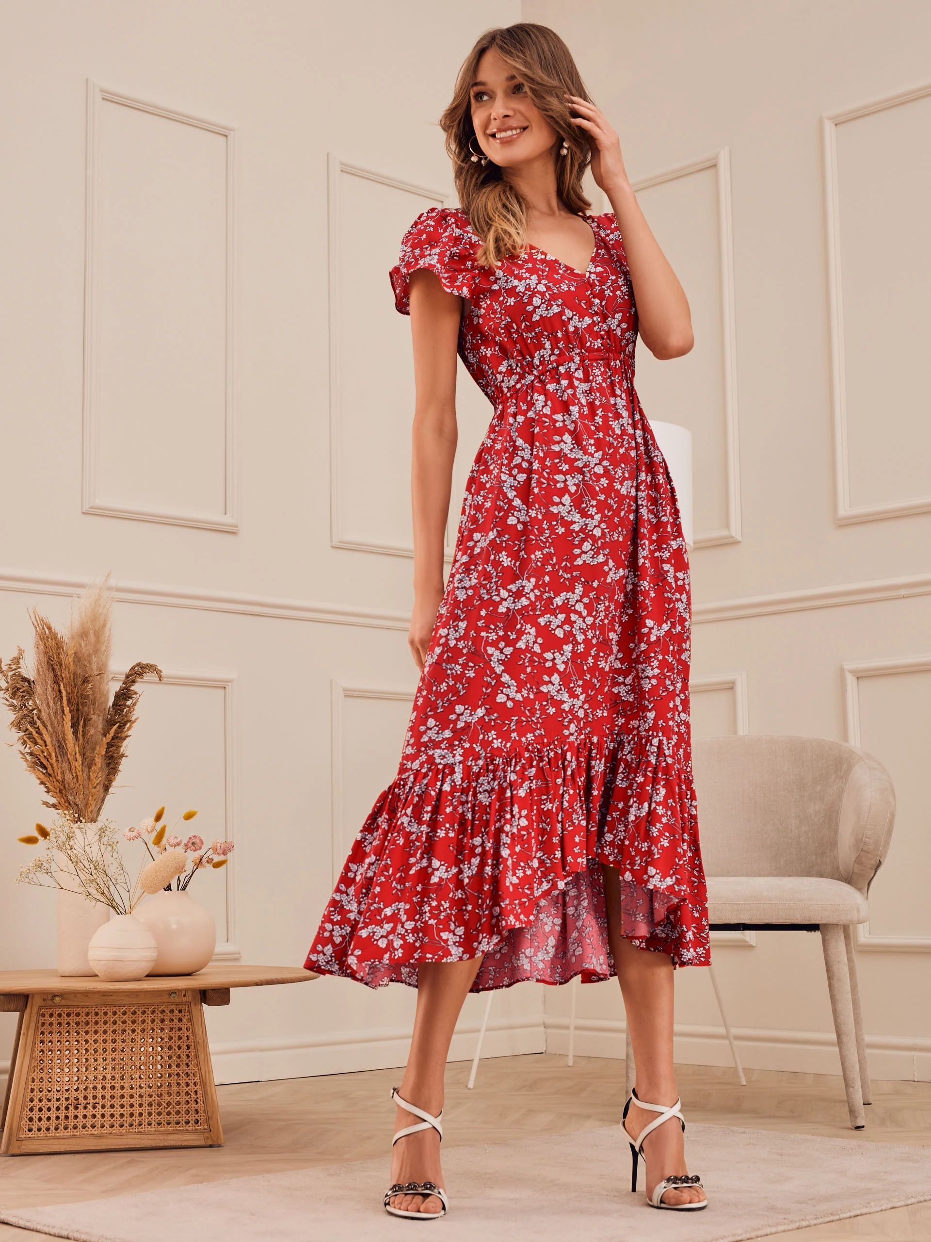 RED DRESS WITH RUFFLE