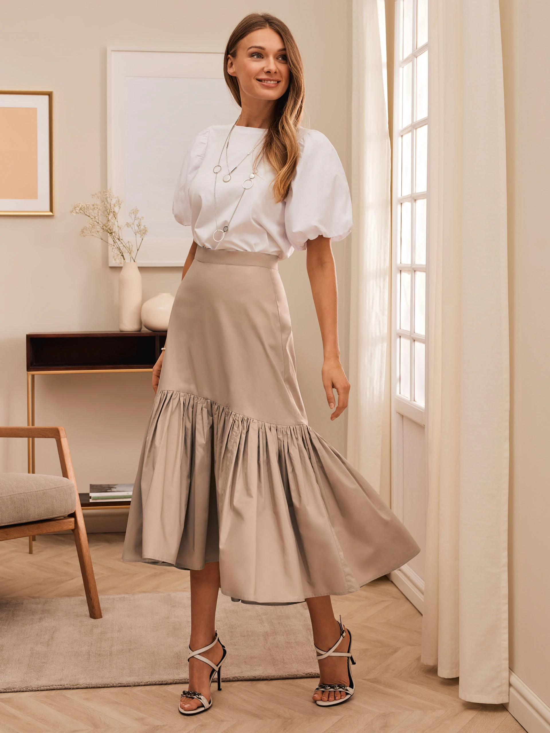 BEIGE MIDI SKIRT