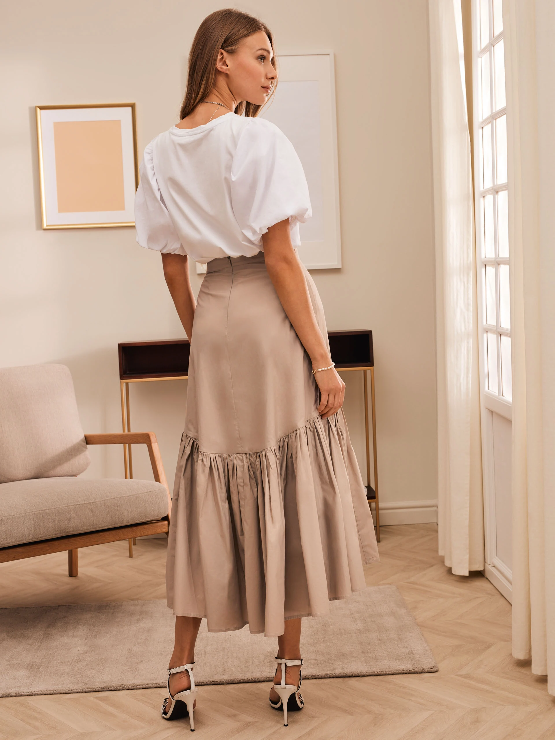 BEIGE MIDI SKIRT
