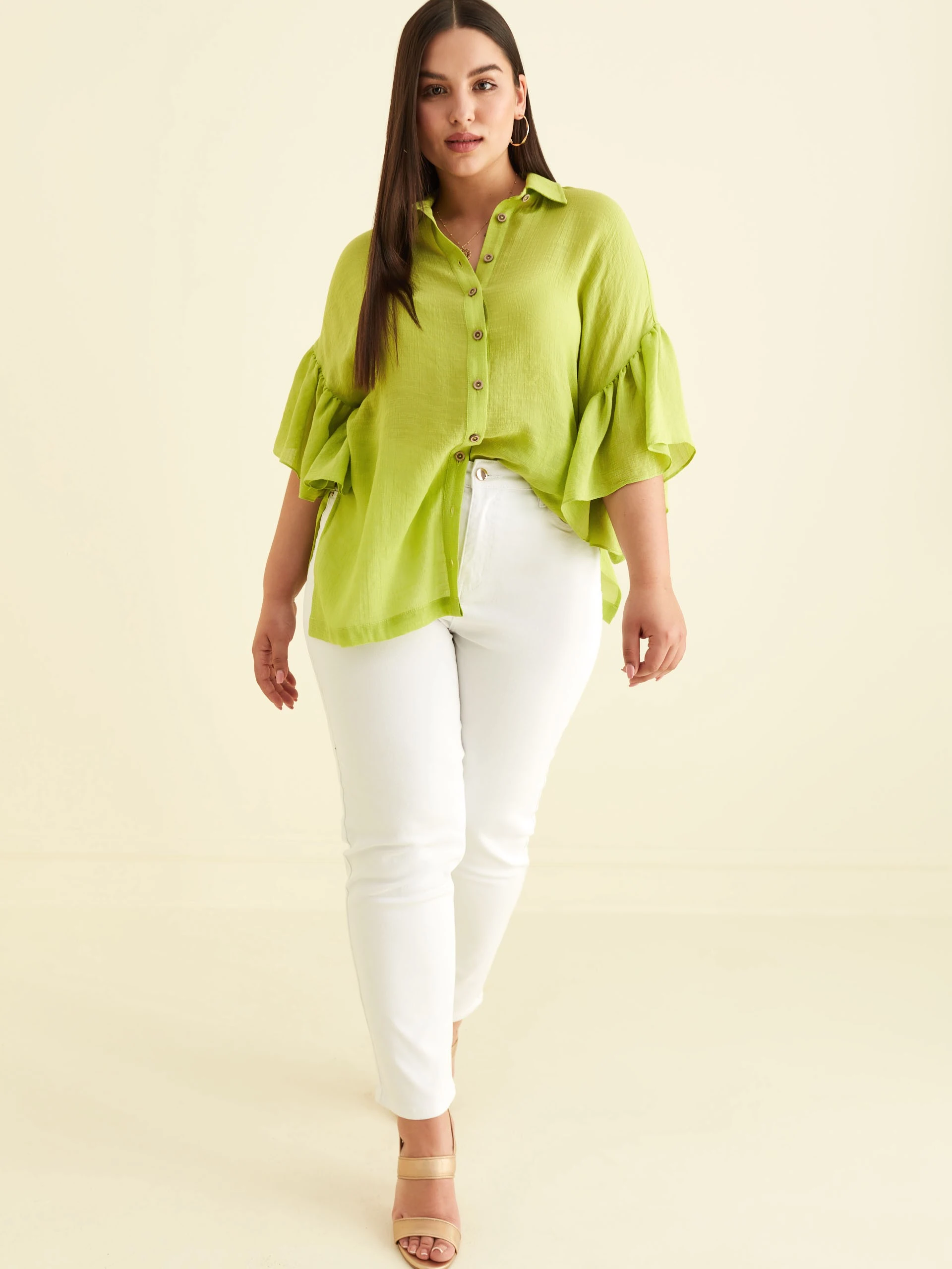 LIGHT GREEN BLOUSE WITH SHORT SLEEVE