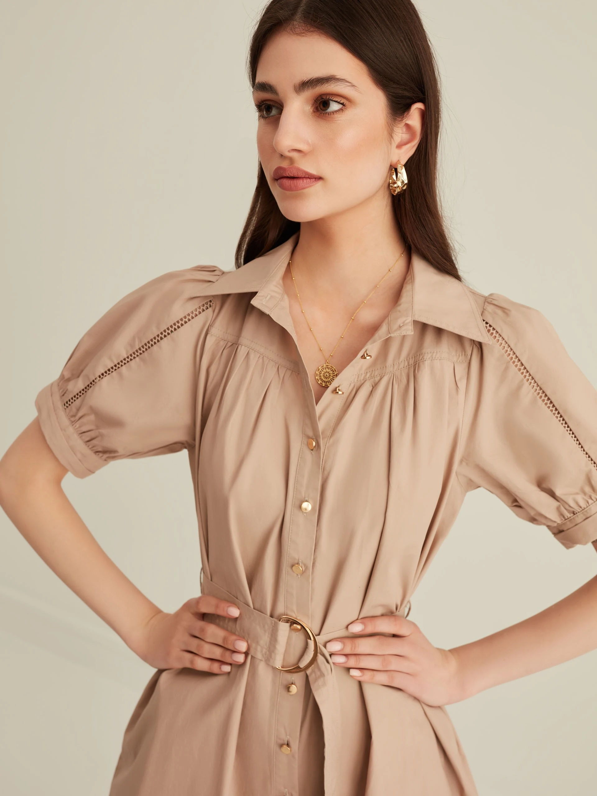 BEIGE DRESS WITH BELT