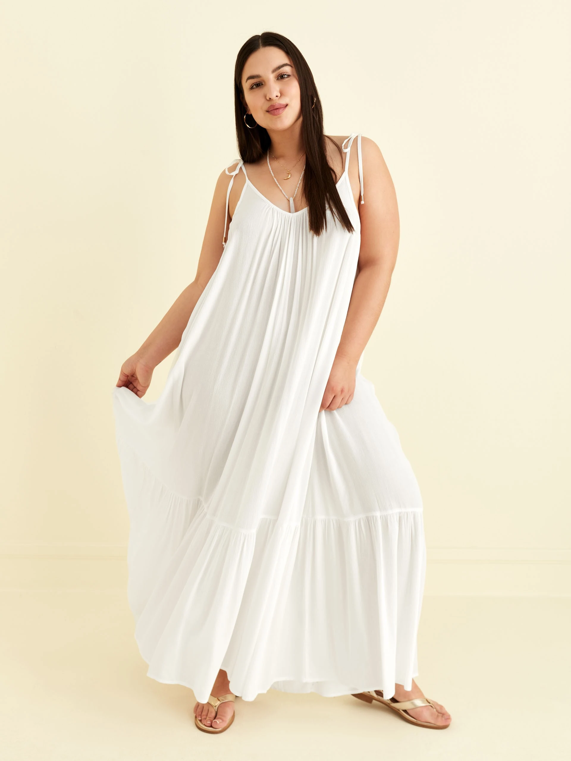 WHITE MAXI DRESS WITH SHOULDER TIE