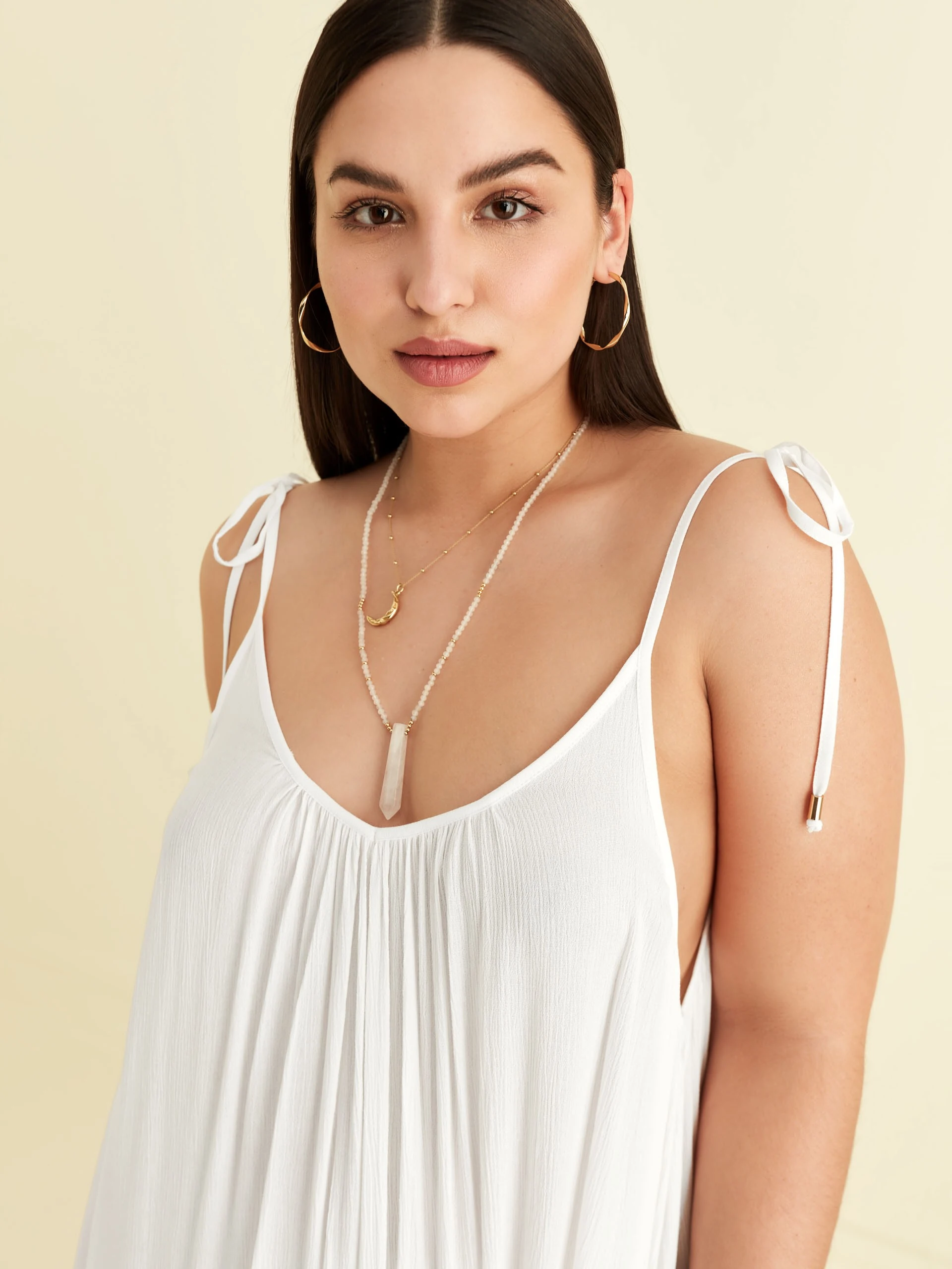 WHITE MAXI DRESS WITH SHOULDER TIE