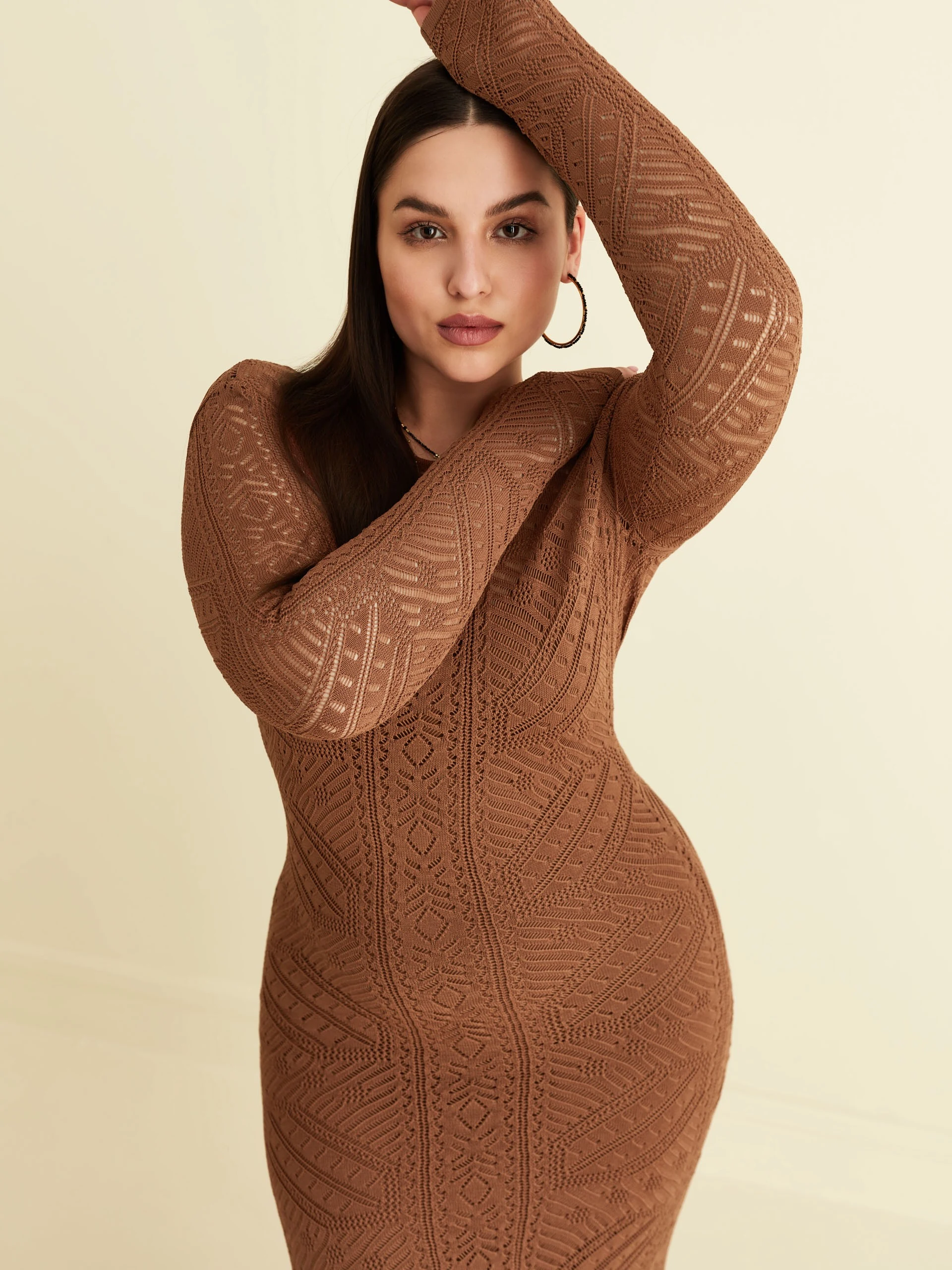 BROWN OPENWORK MAXI DRESS