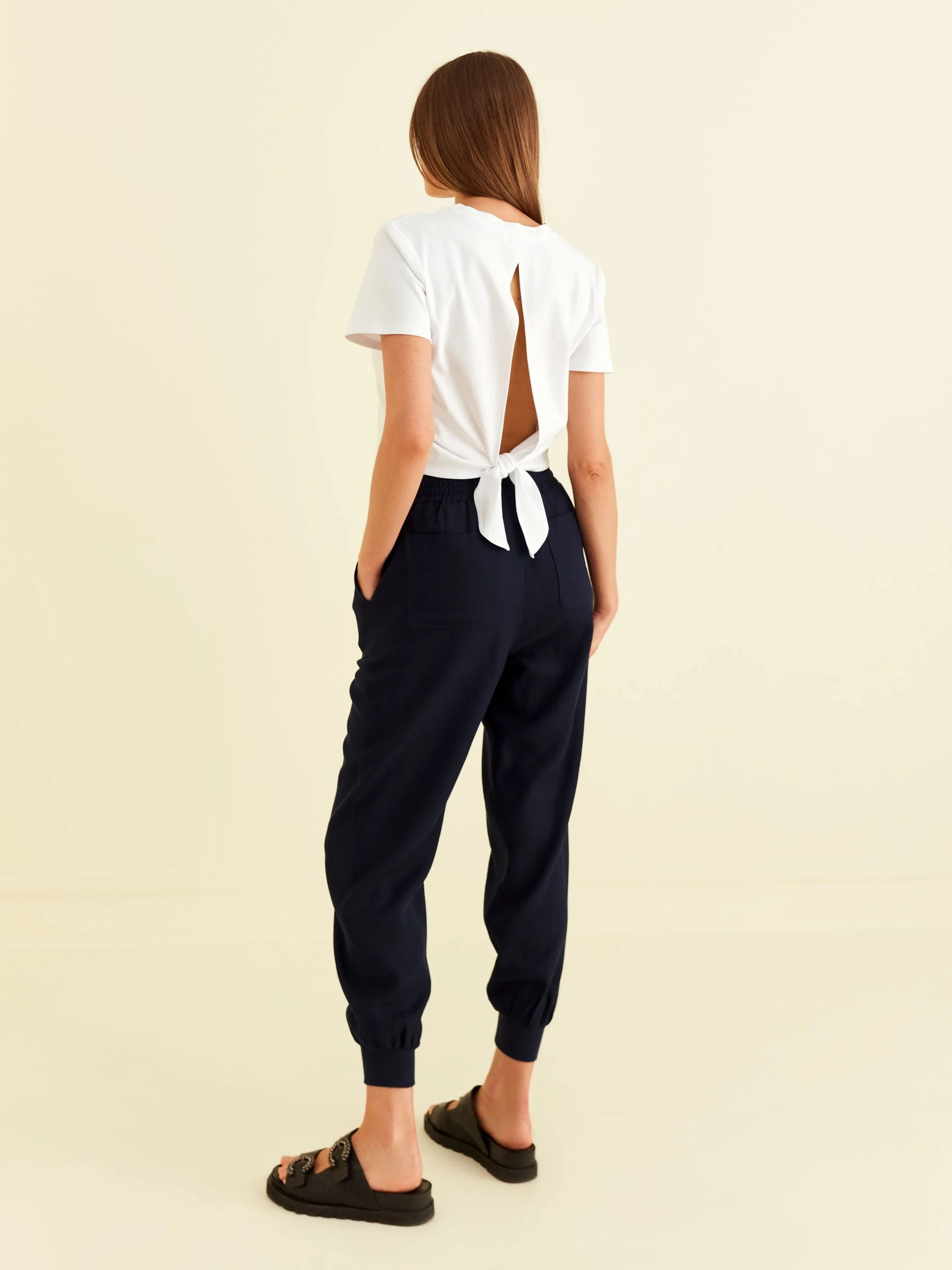 NAVY PANTS WITH WAIST TIE