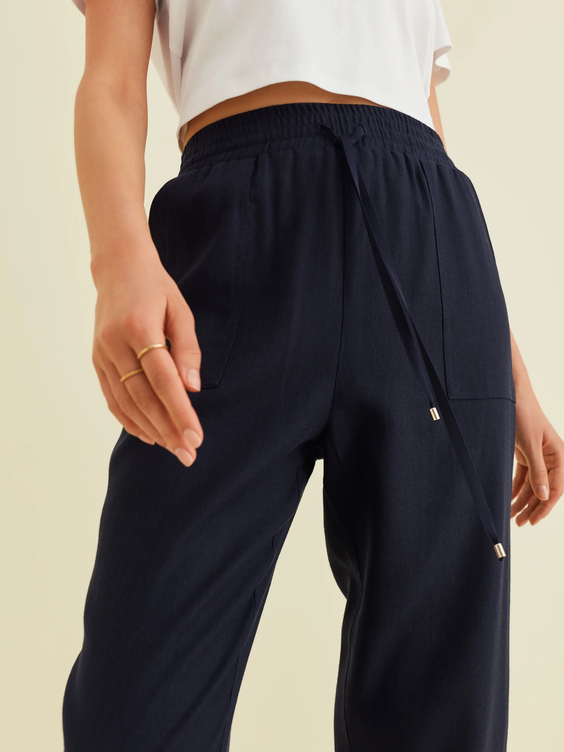 NAVY PANTS WITH WAIST TIE