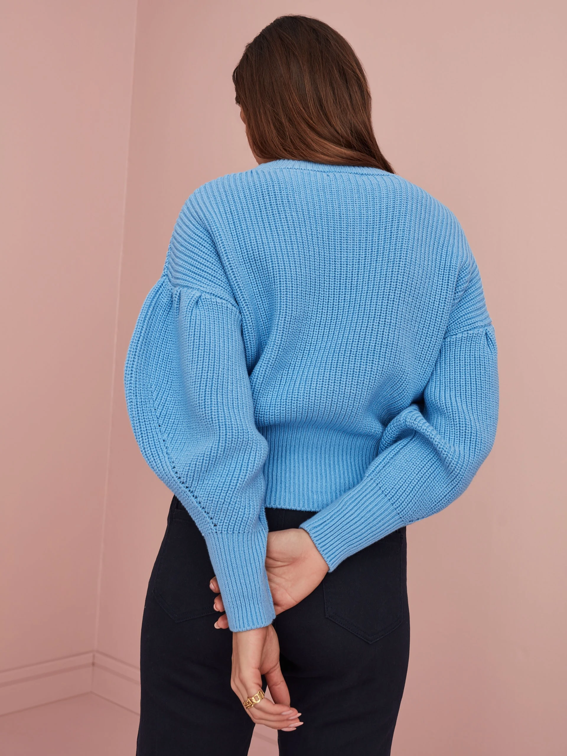 BLUE SWEATER WITH PUFF SLEEVES