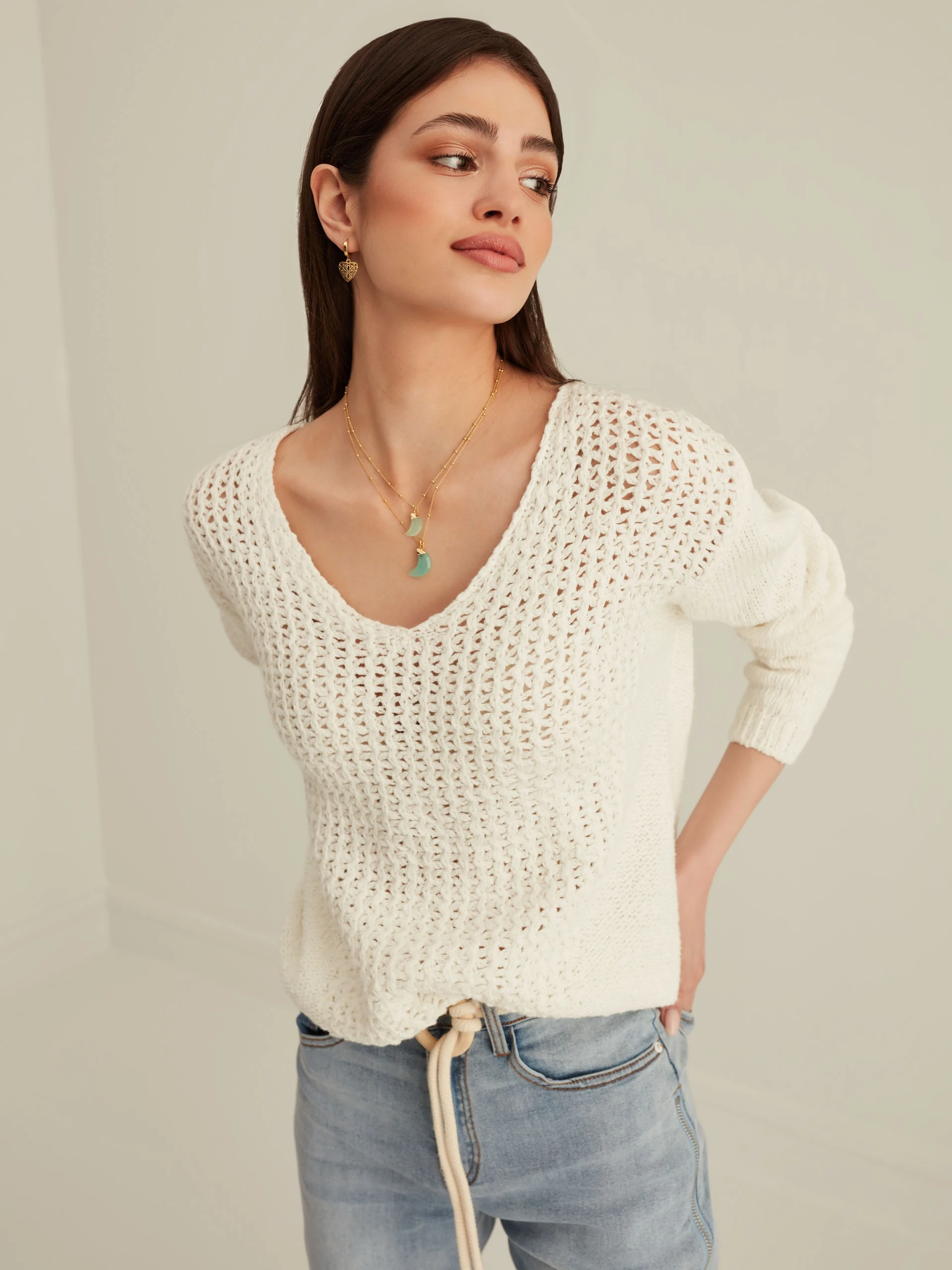 WHITE OPENWORK SWEATER