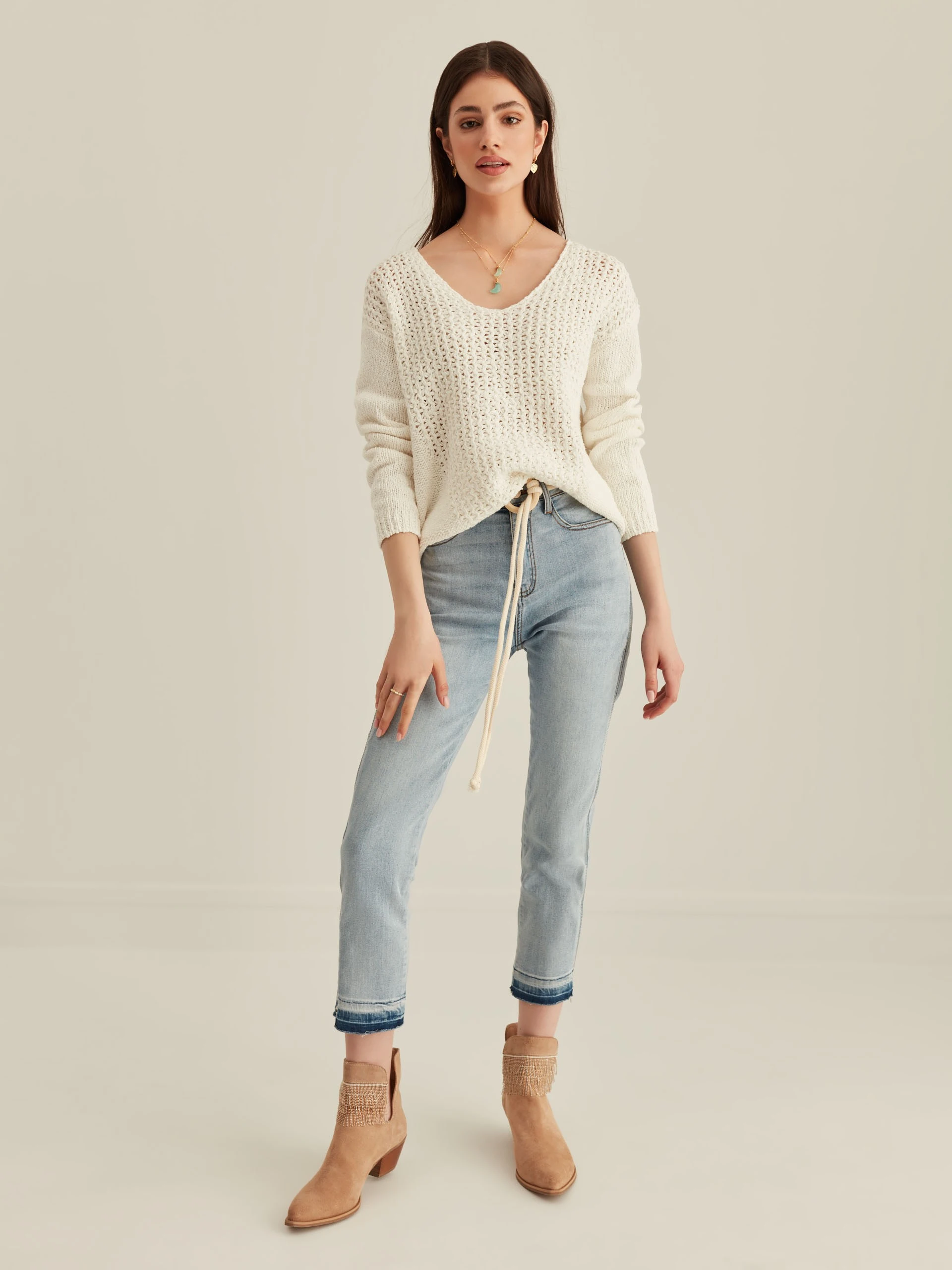 WHITE OPENWORK SWEATER