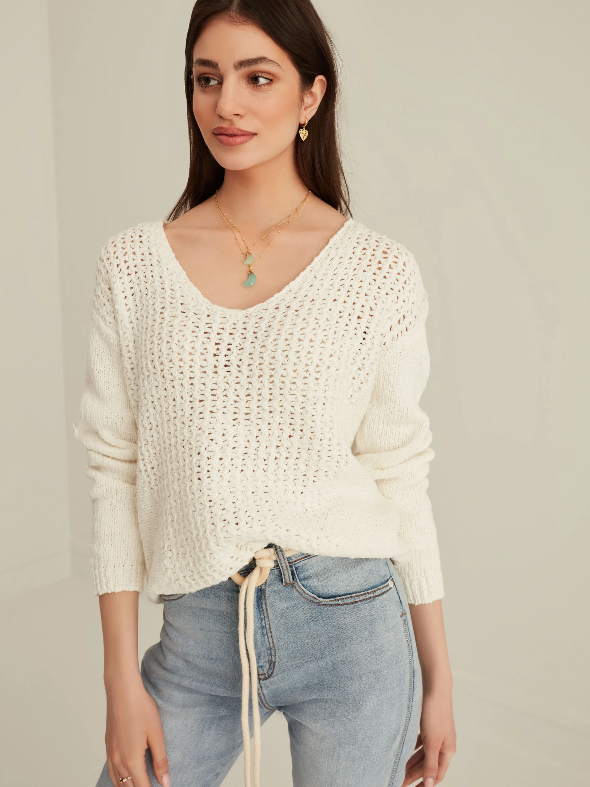WHITE OPENWORK SWEATER