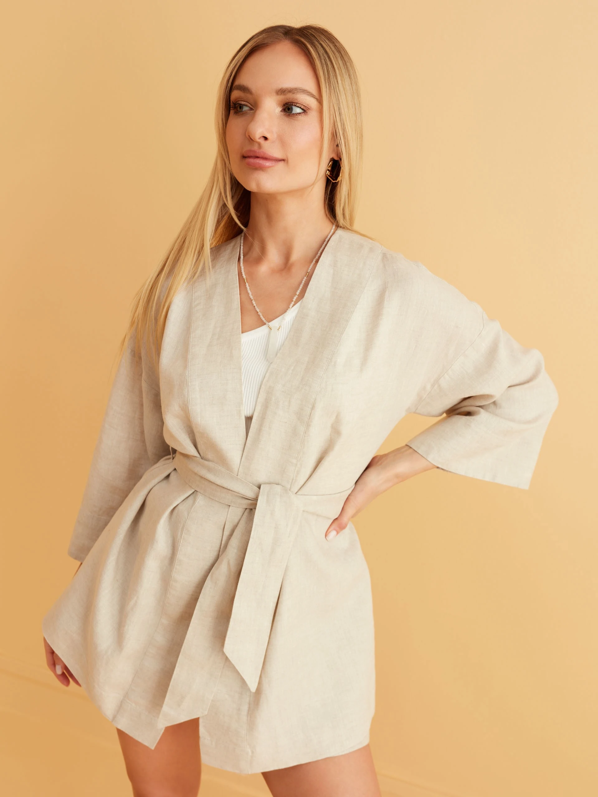 BEIGE KIMONO WITH TIE WAIST
