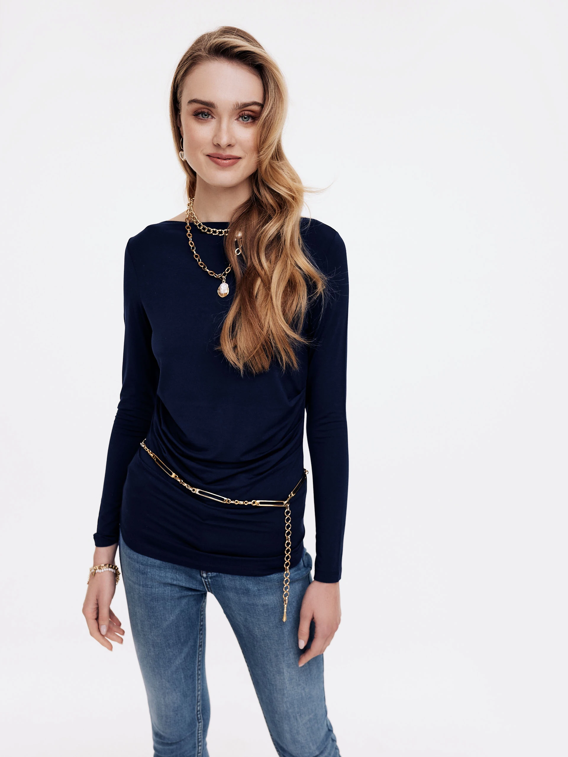 Navy blue blouse in stretch modal