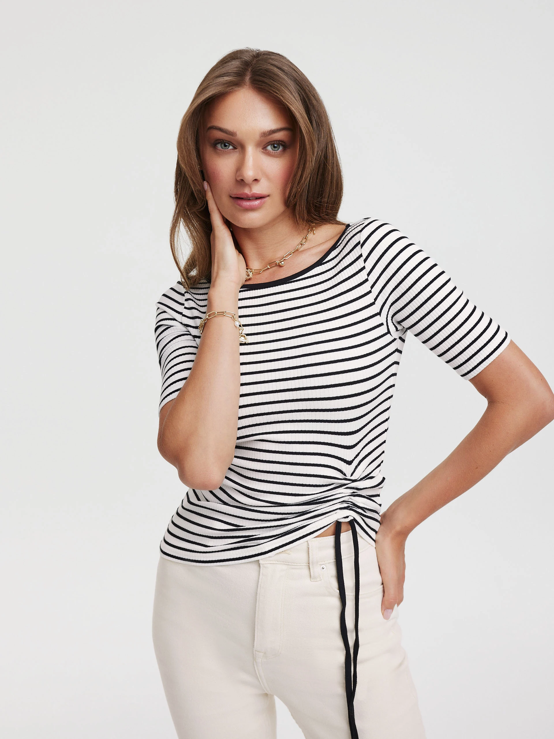 White striped blouse with a crease