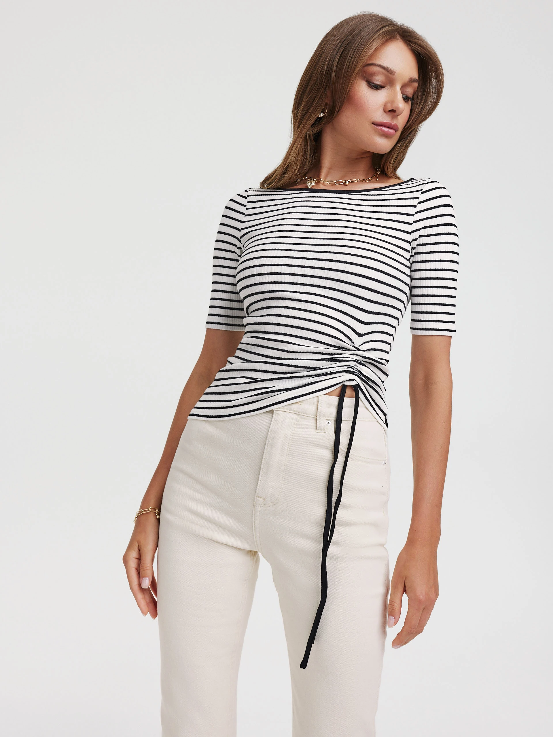 White striped blouse with a crease