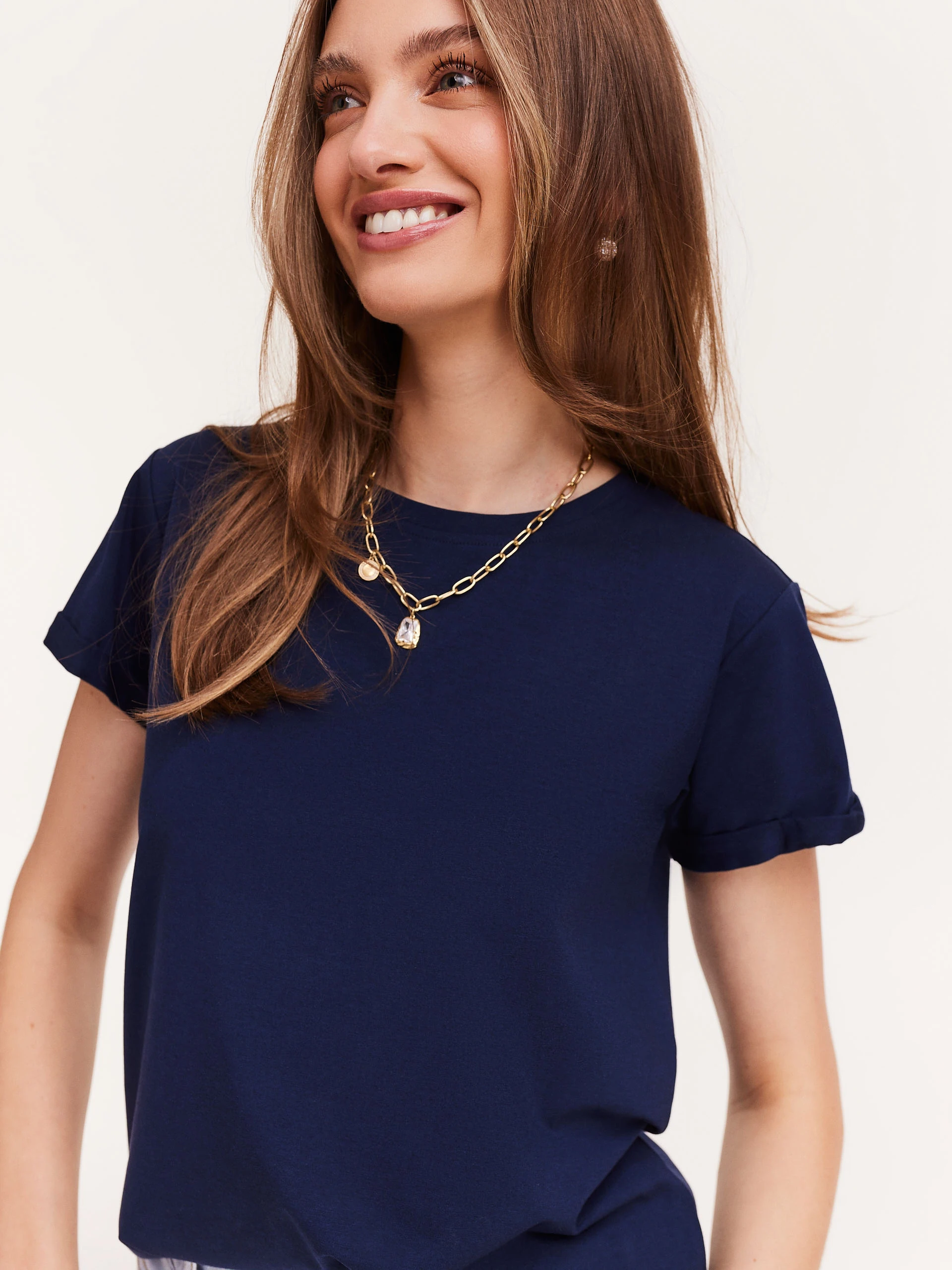Navy blue blouse with a heart on the back
