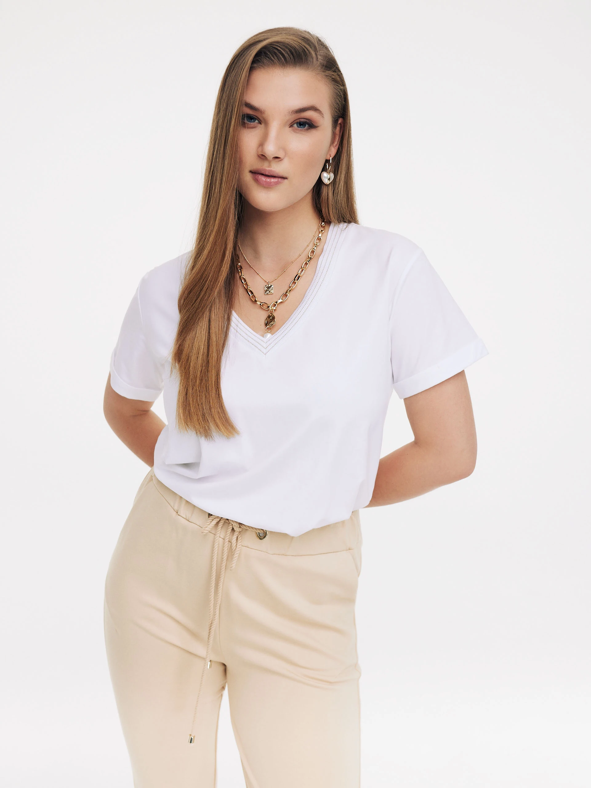 White T-shirt with V neckline
