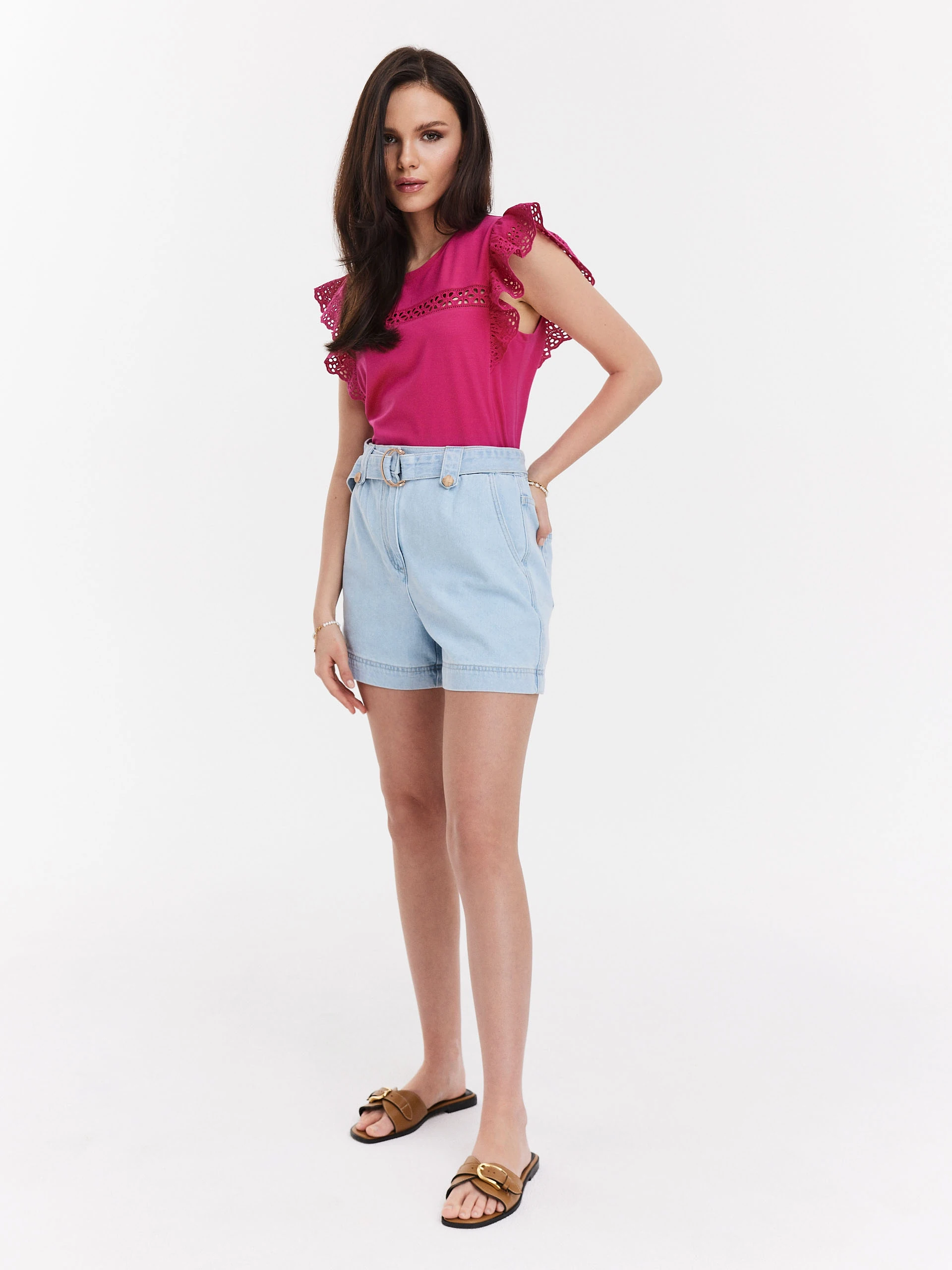 Pink blouse with openwork inserts