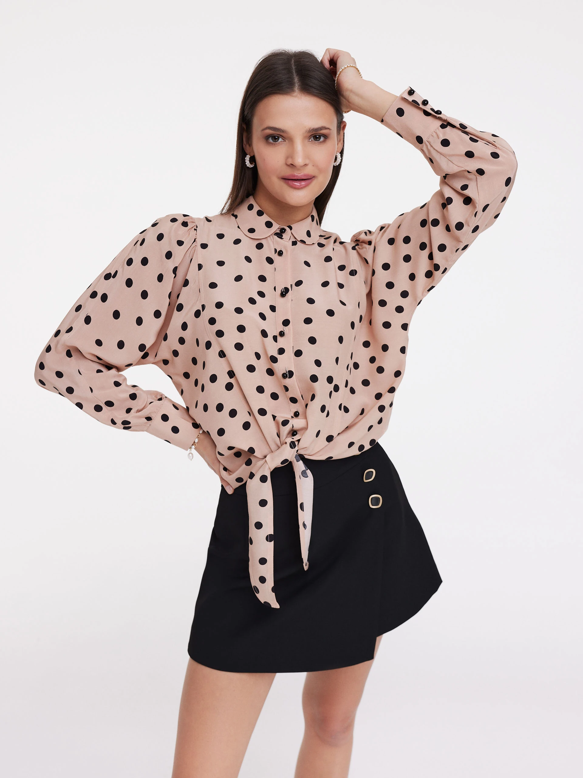 Powder pink shirt with black peas