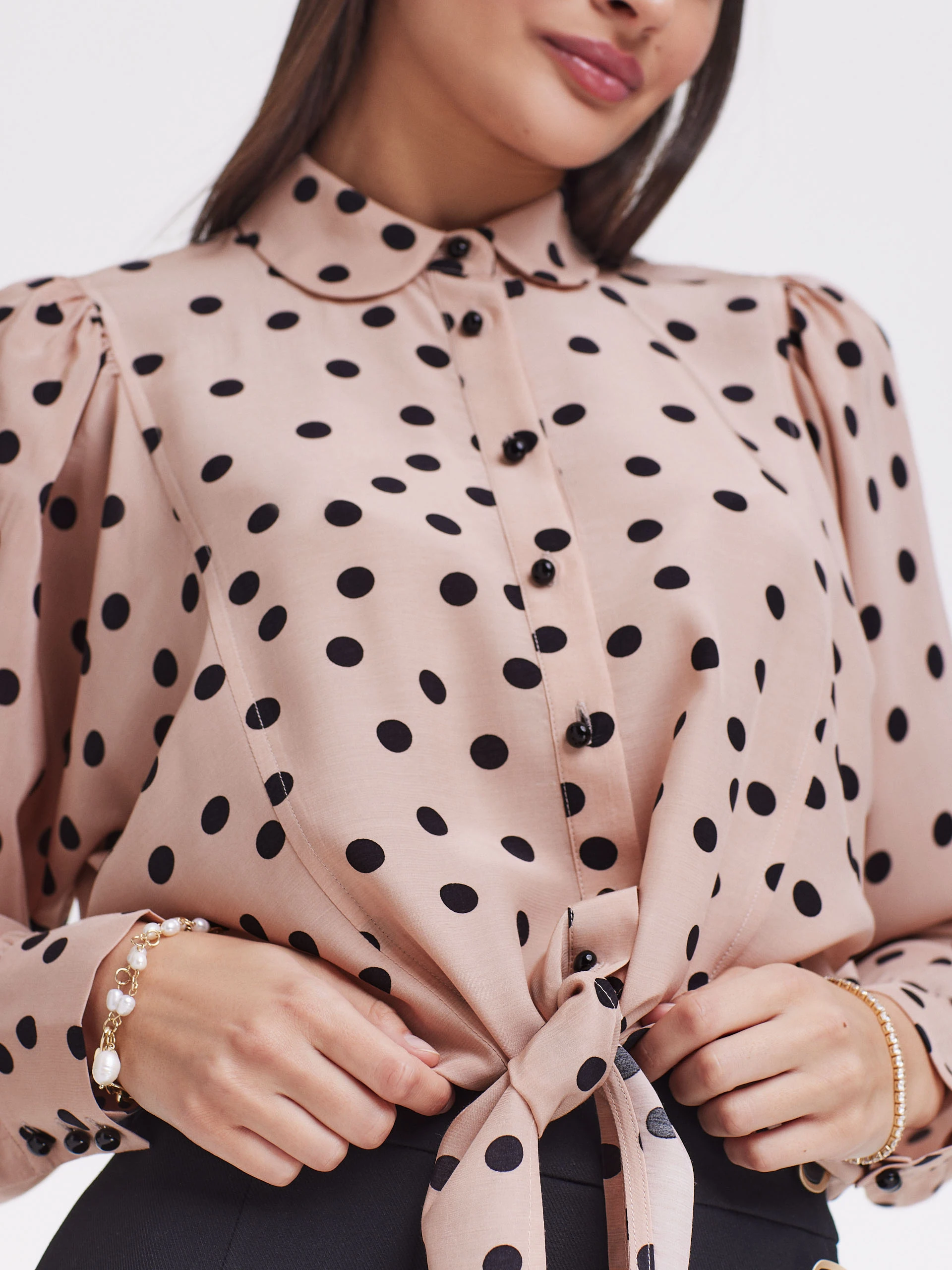 Powder pink shirt with black peas