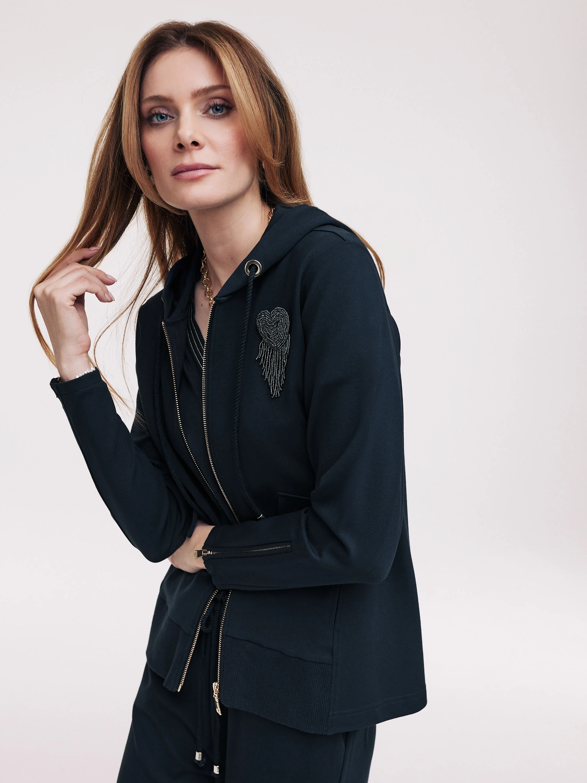 Navy blue zip-up hoodie