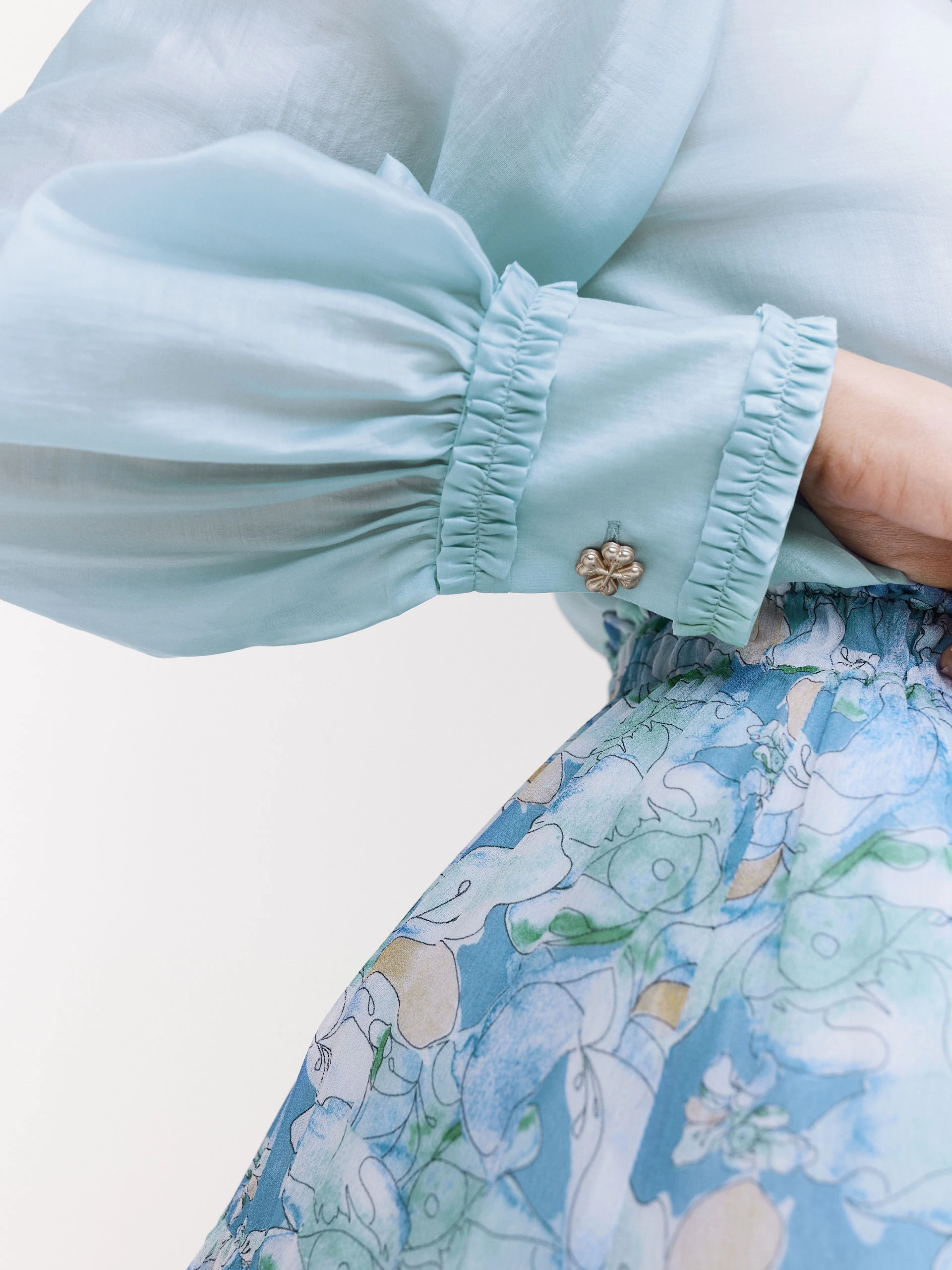 Light turquoise shirt with jabot