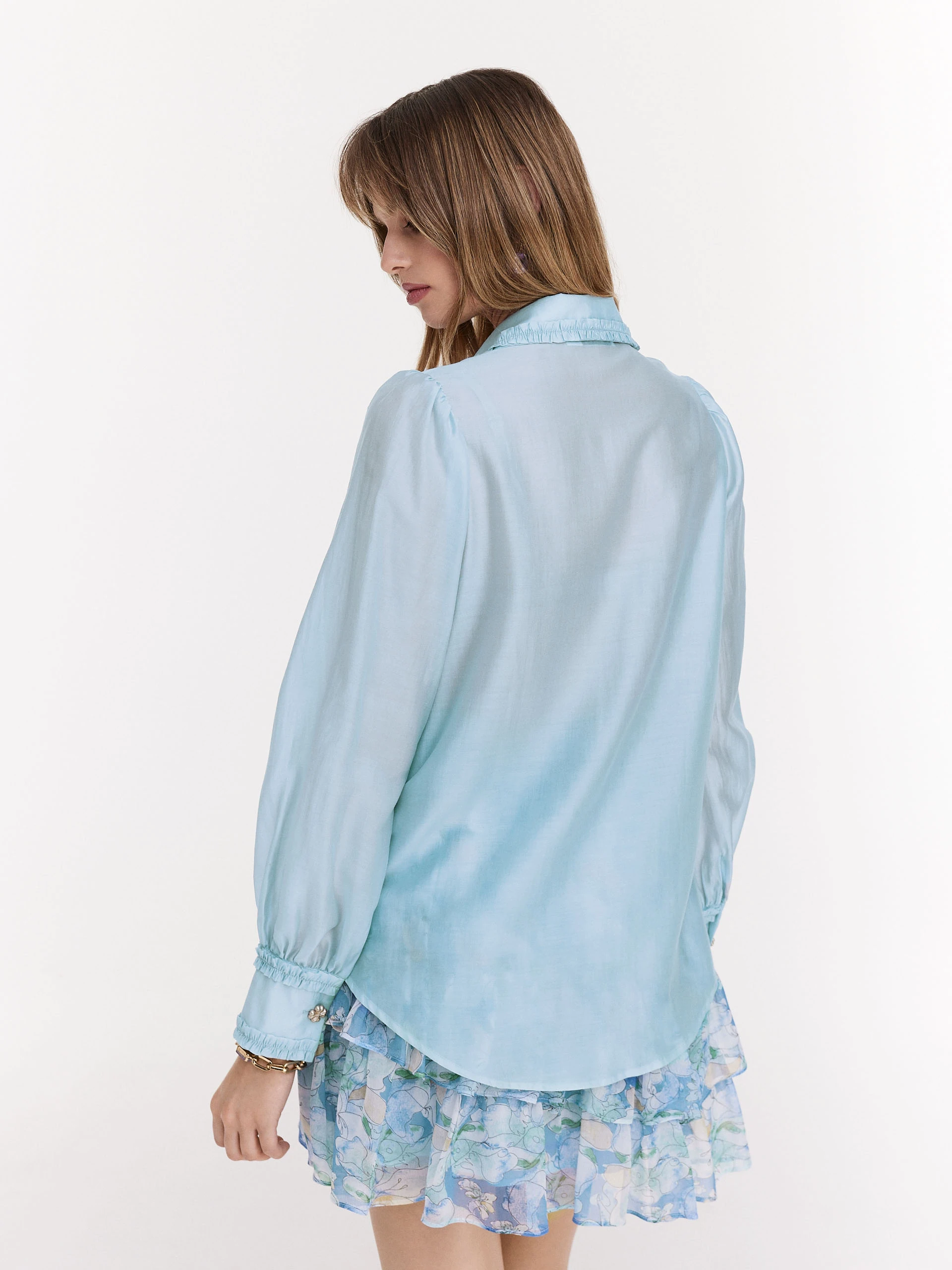 Light turquoise shirt with jabot