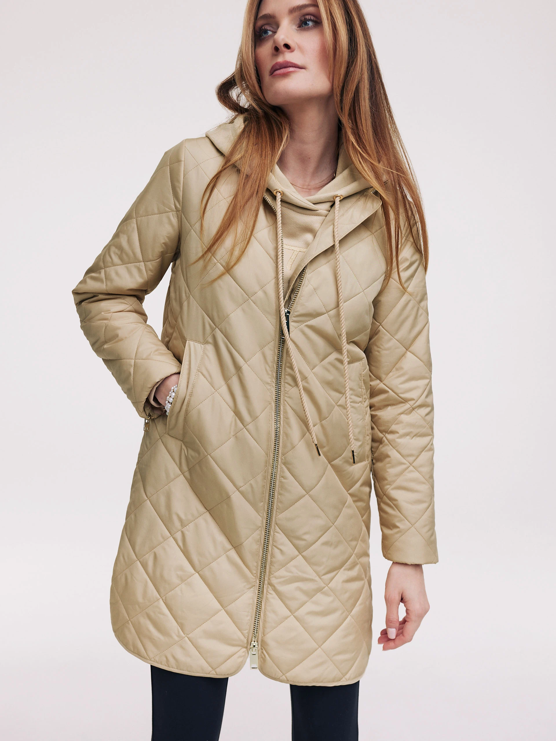 Cream quilted transitional coat