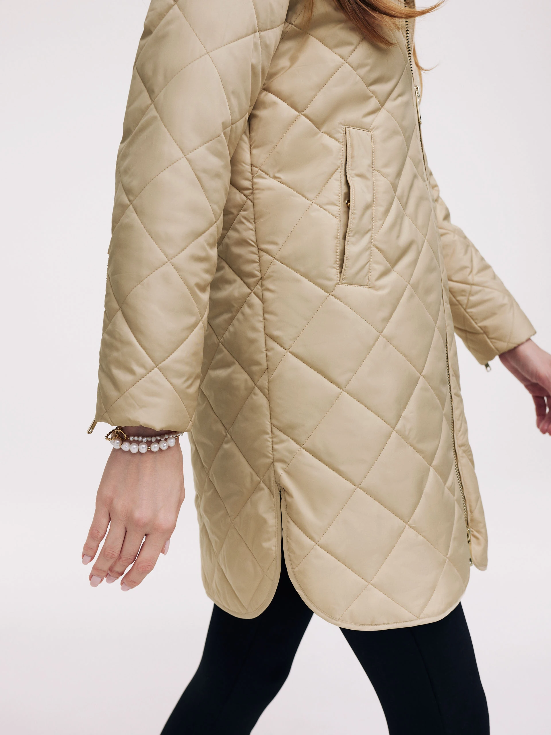 Cream quilted transitional coat