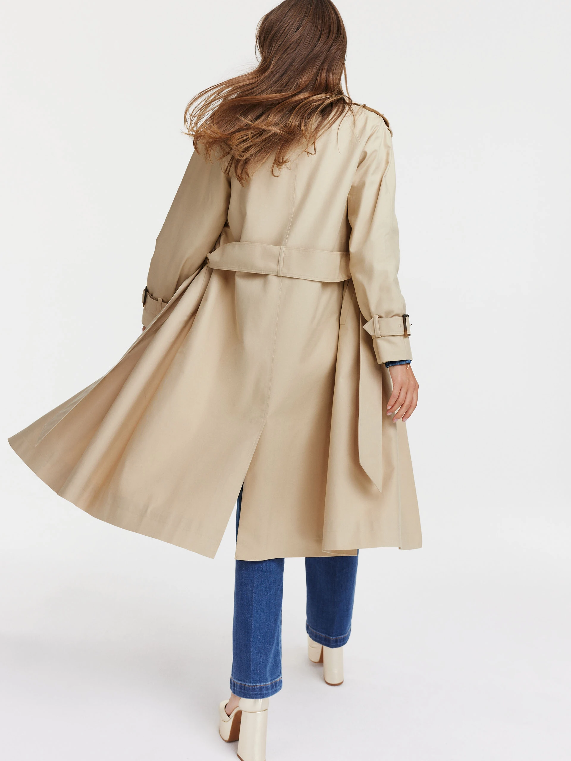 Beige cotton and tencel trench