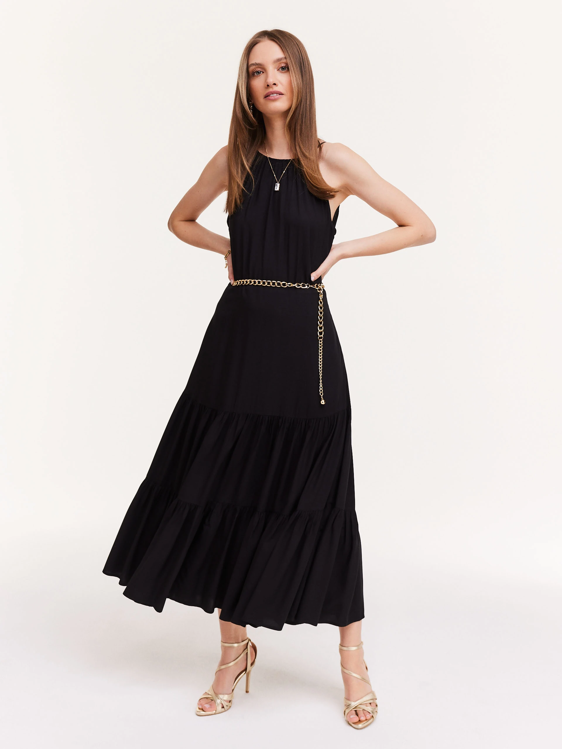 Black dress with halter neckline