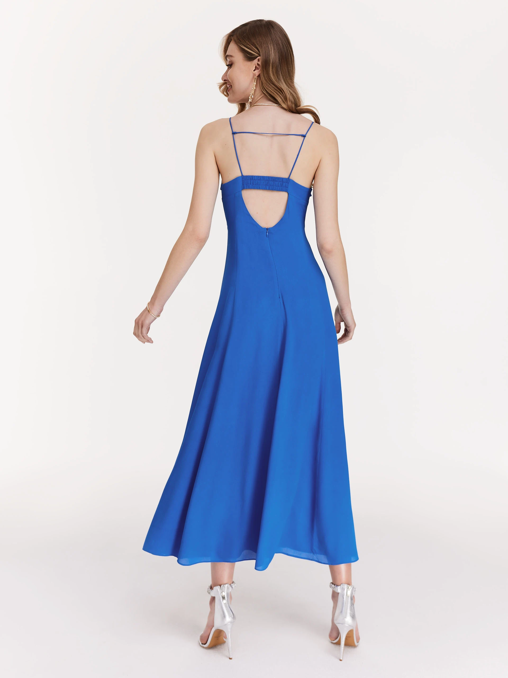Cobalt long dress with ruffle