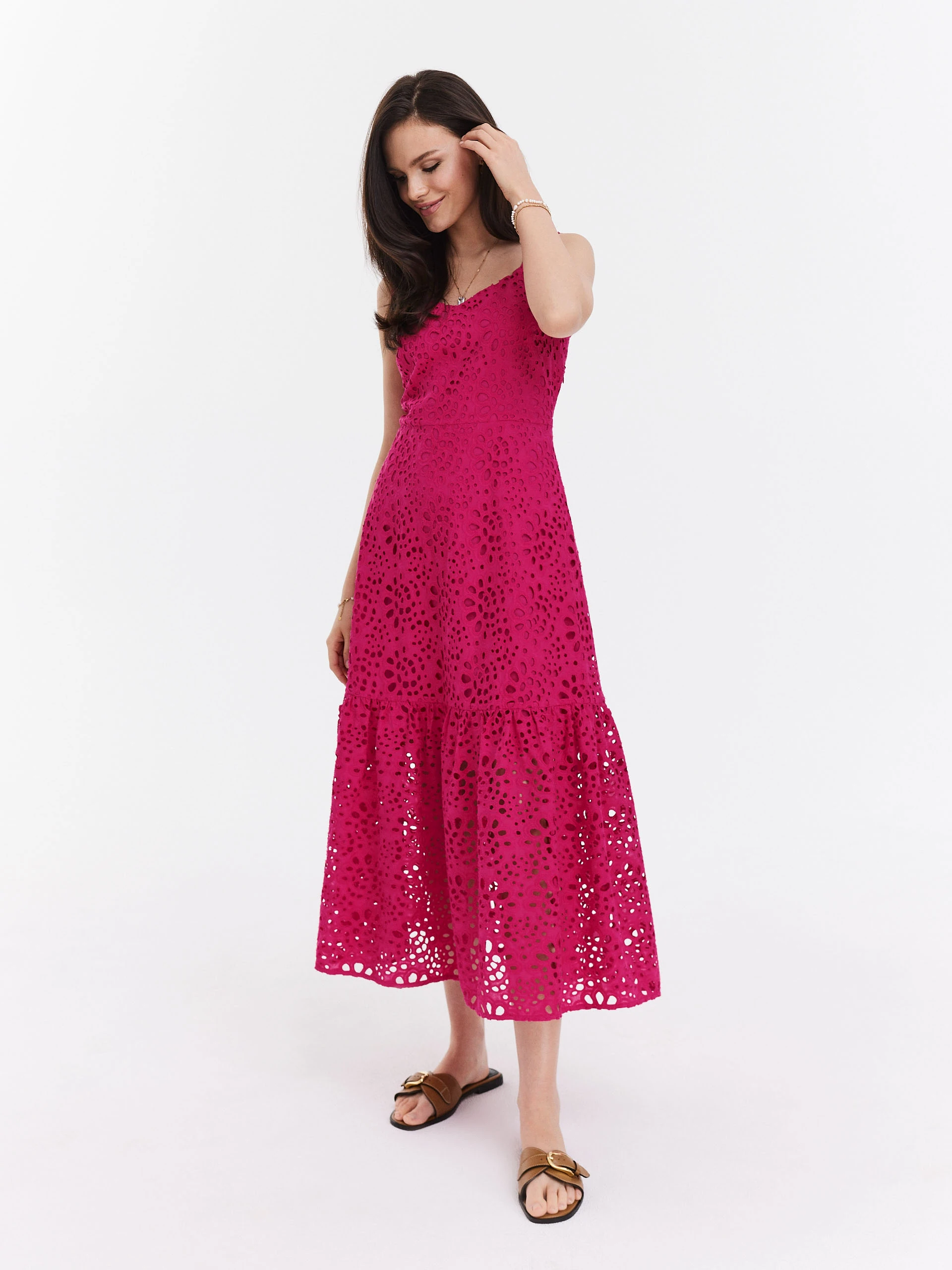 Pink openwork midi dress