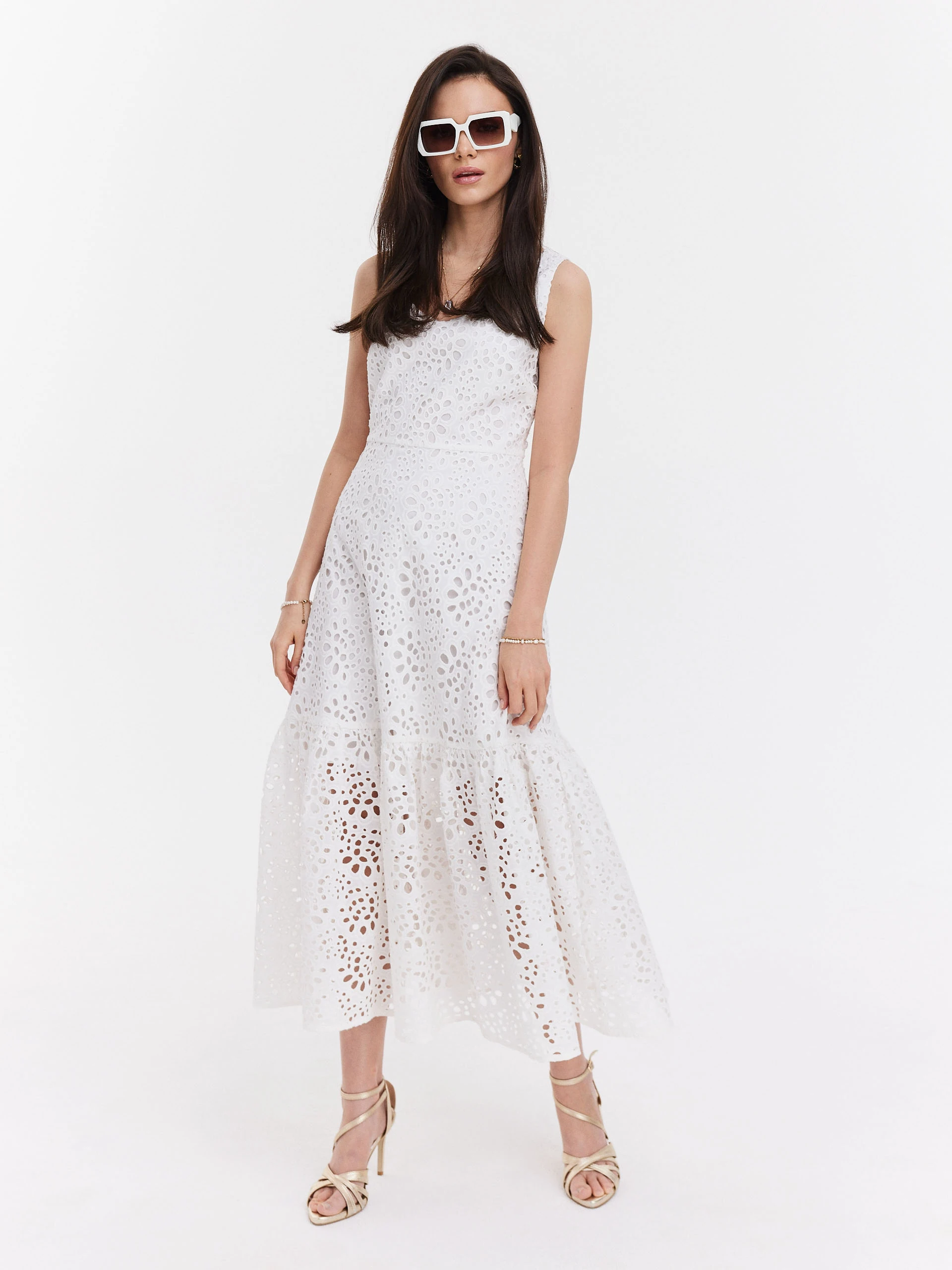 White openwork midi dress
