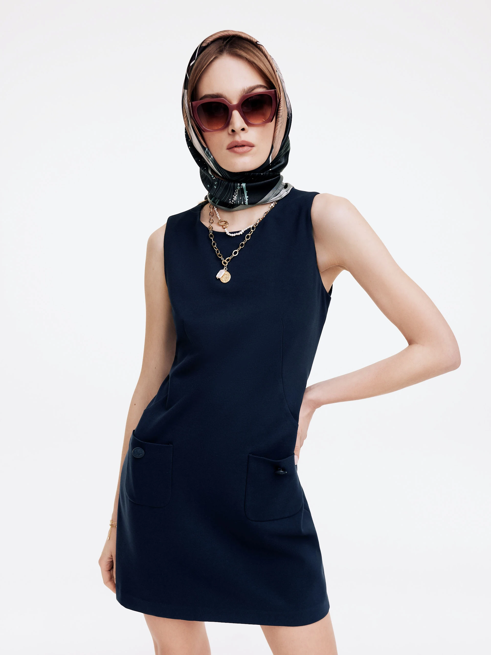 Navy blue simple sleeveless dress